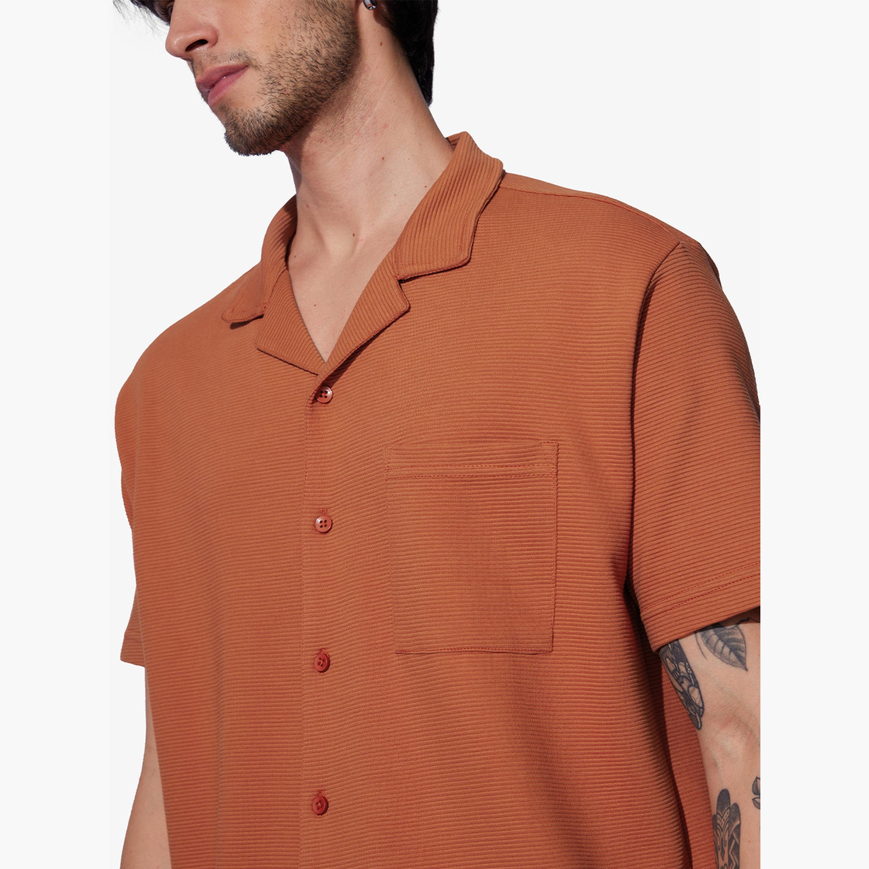 The Souled Store X Styli Men Orange Resort Collar Textured Shirt-men-clothing-shirts-image-5