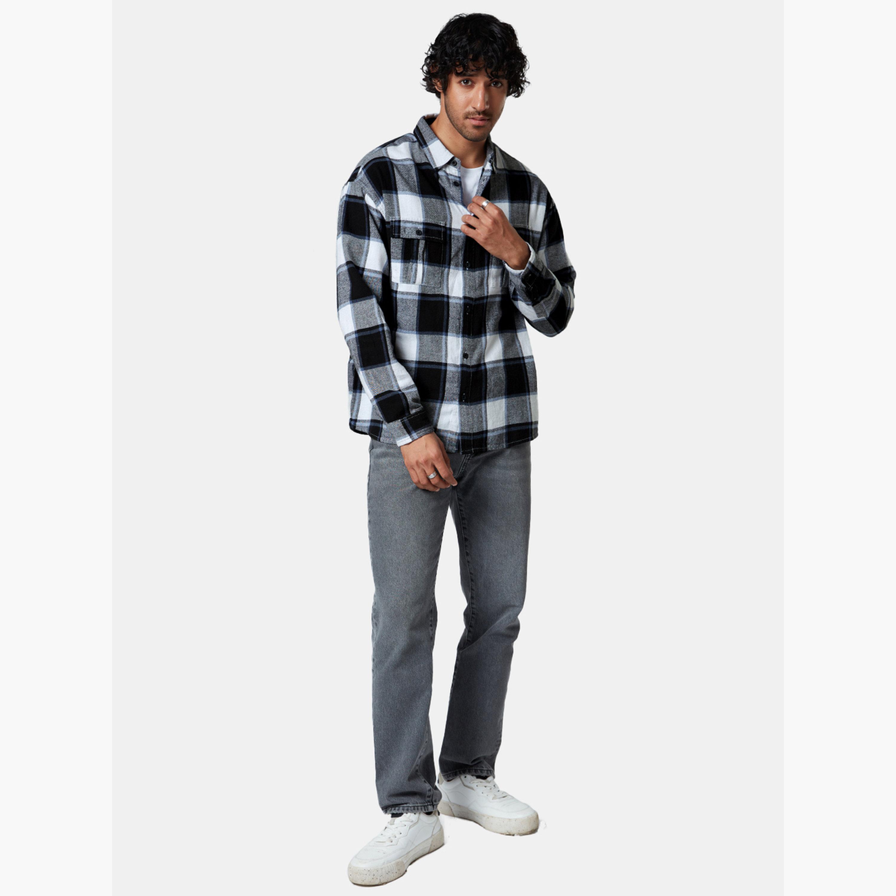 The Souled Store X Styli Men Blue Checked Flannel Utility Shirt-men-clothing-shirts-image-2