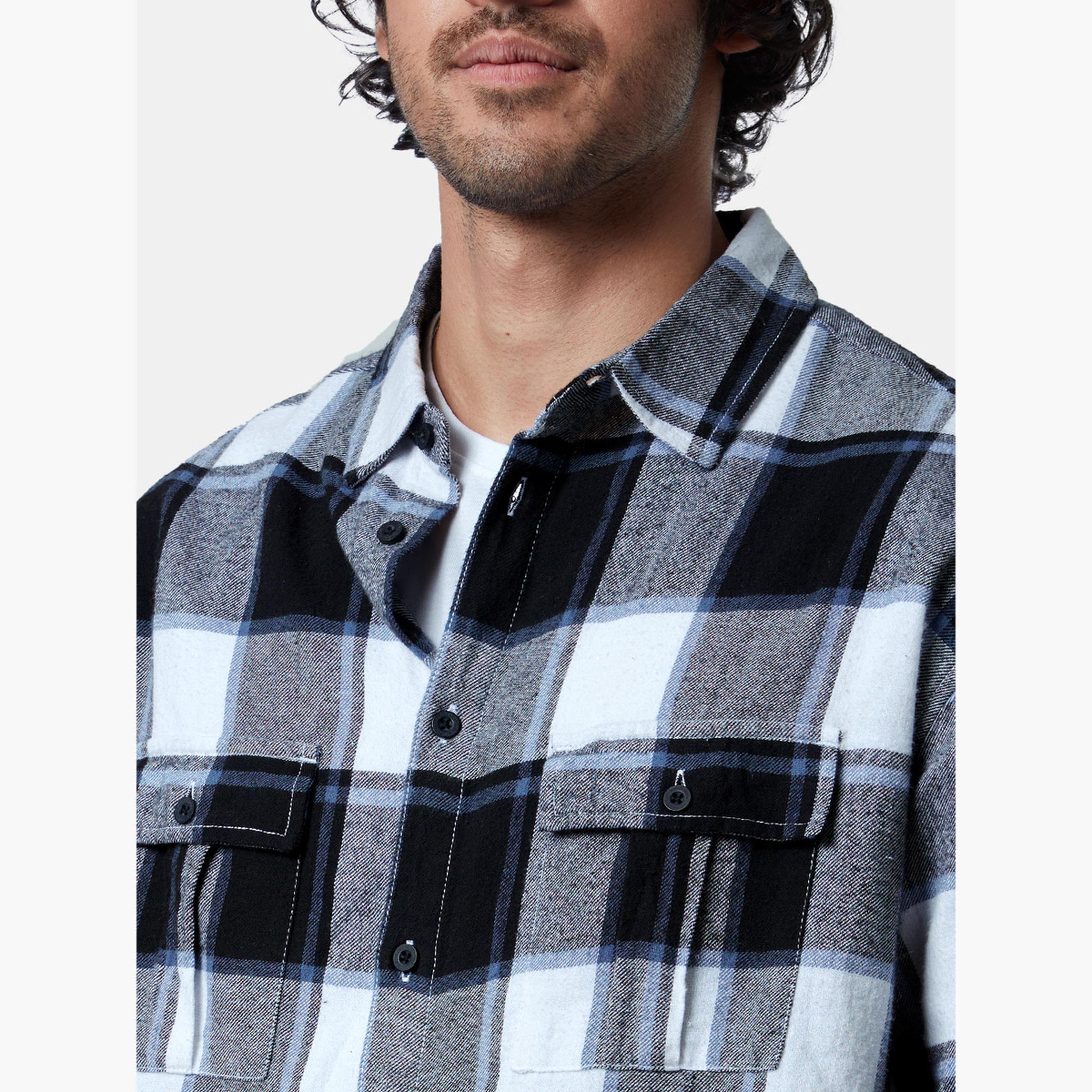 The Souled Store X Styli Men Blue Checked Flannel Utility Shirt-men-clothing-shirts-image-3