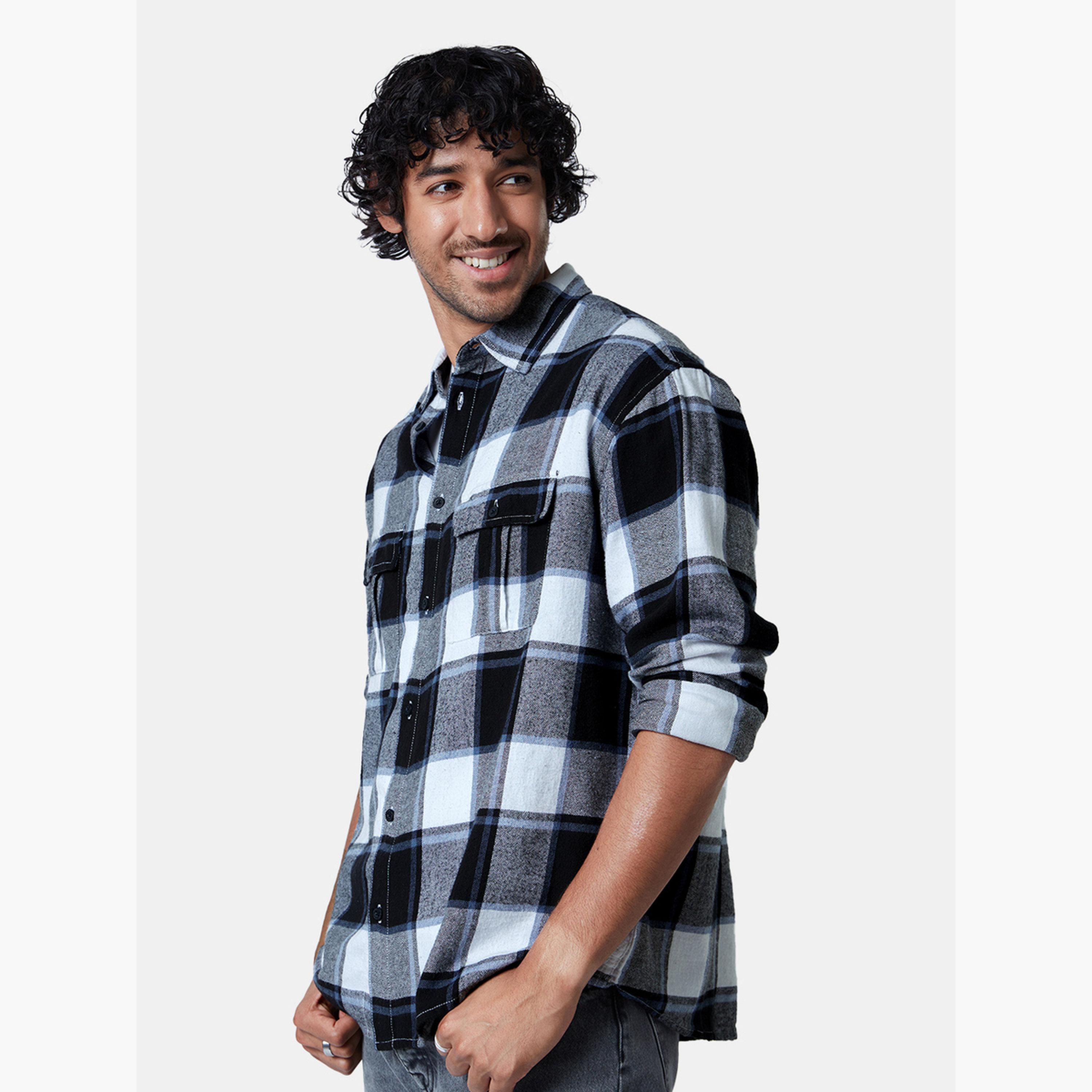 The Souled Store X Styli Men Blue Checked Flannel Utility Shirt-men-clothing-shirts-image-4