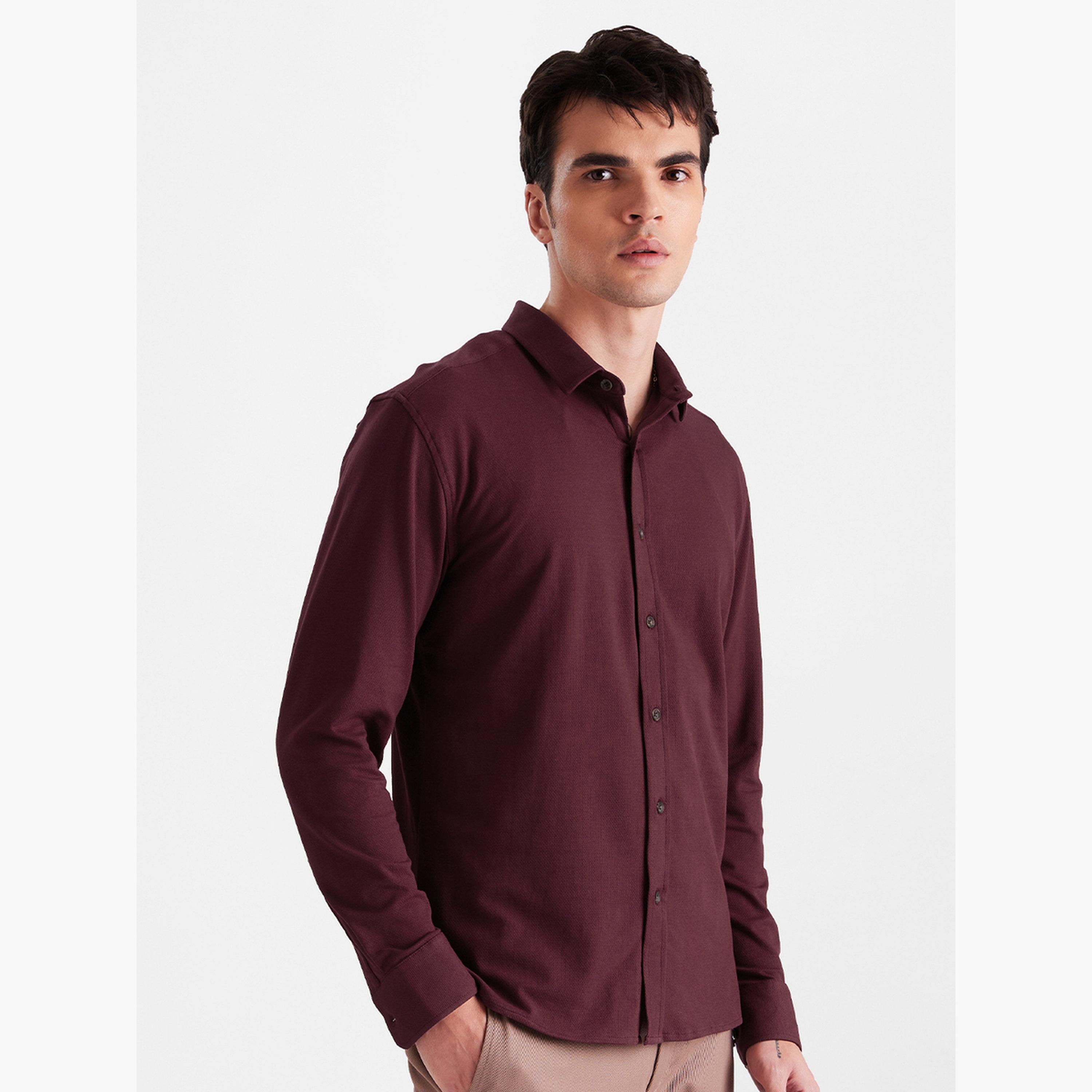 ذا سولد ستور × ستايلي - قميص رجالي بني اللون ذو ياقة ضيقة ومحكم-men-clothing-shirts-image-3
