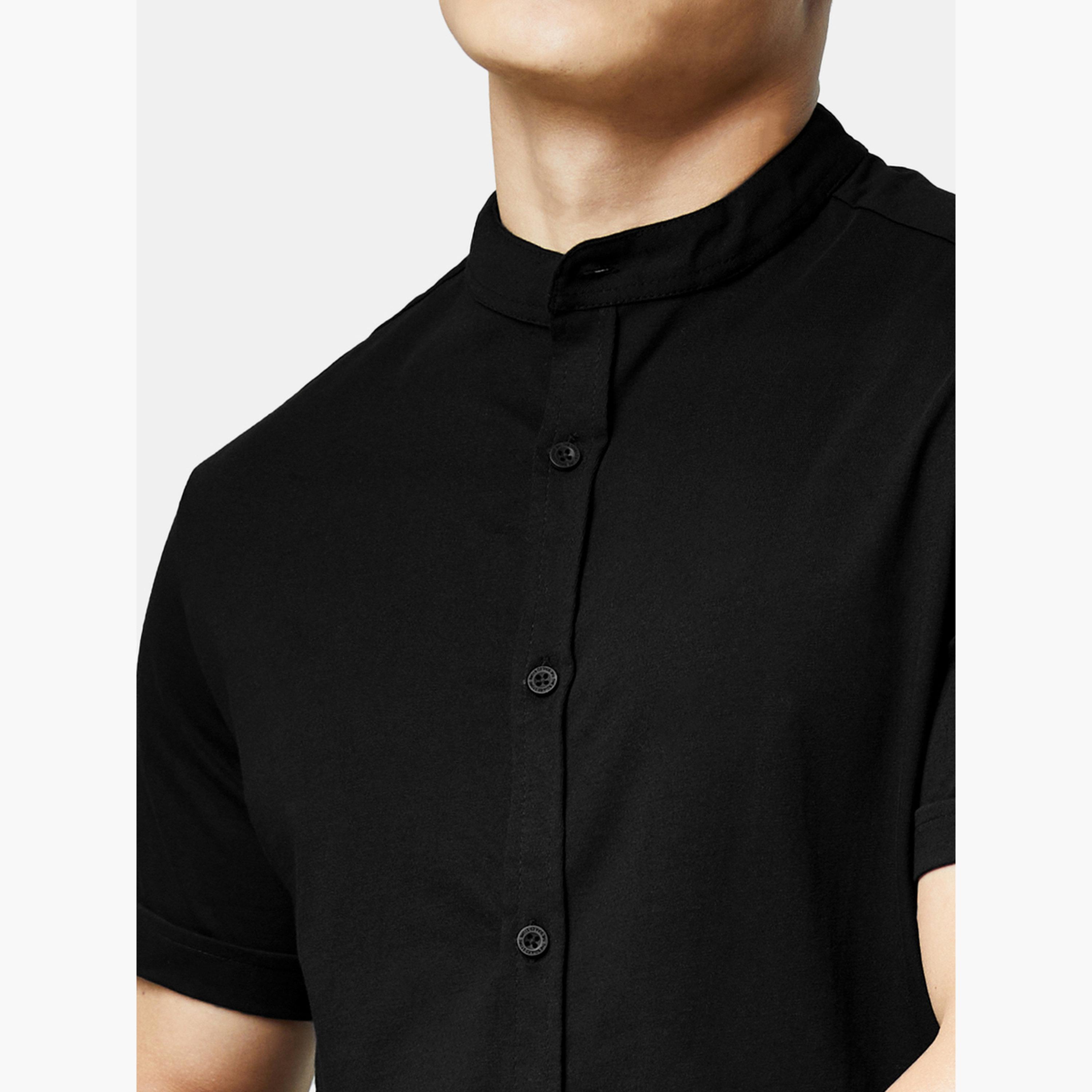 ذا سولد ستور × ستايلي - قميص رجالي أسود محبوك بياقة ماندرين-men-clothing-shirts-image-5