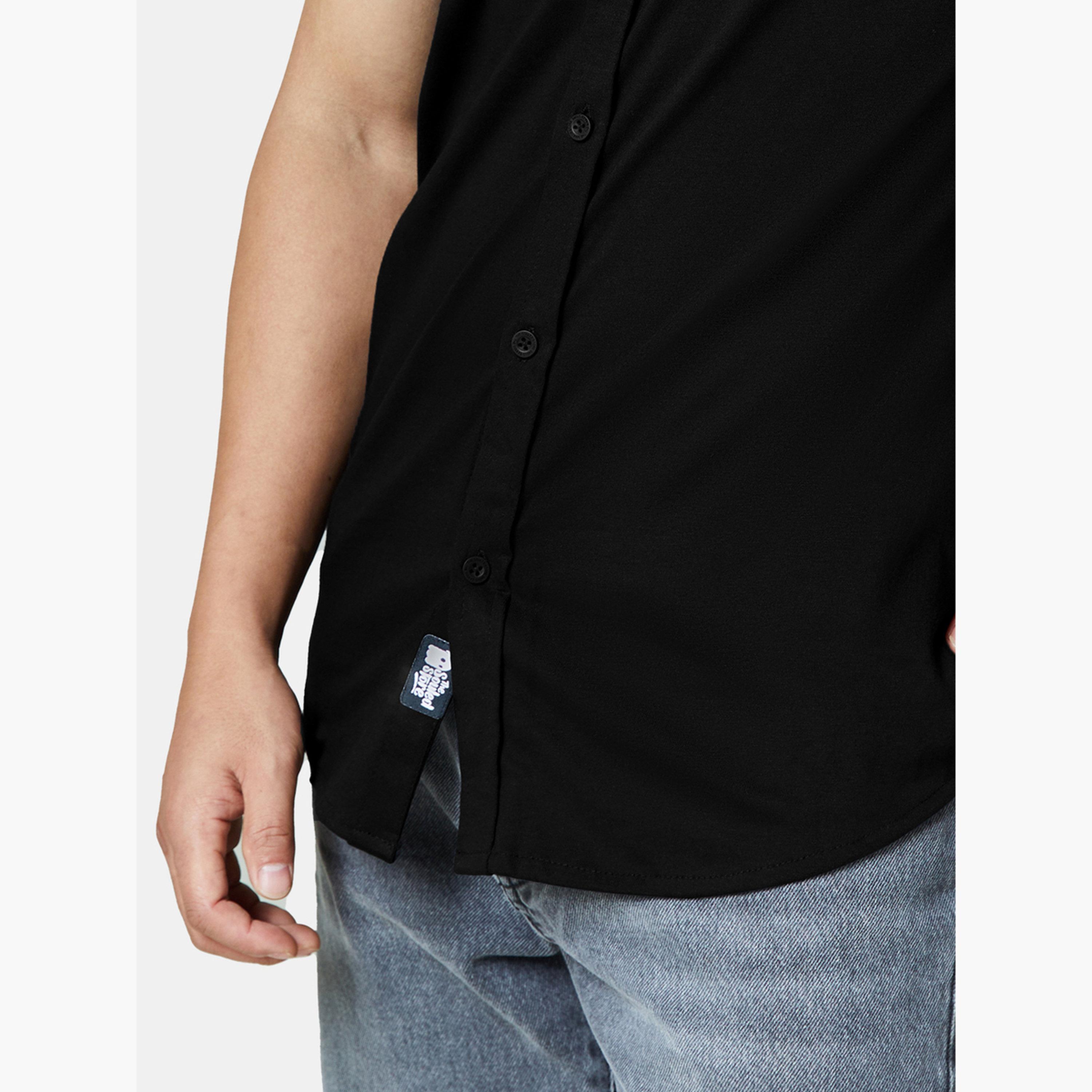 ذا سولد ستور × ستايلي - قميص رجالي أسود محبوك بياقة ماندرين-men-clothing-shirts-image-6