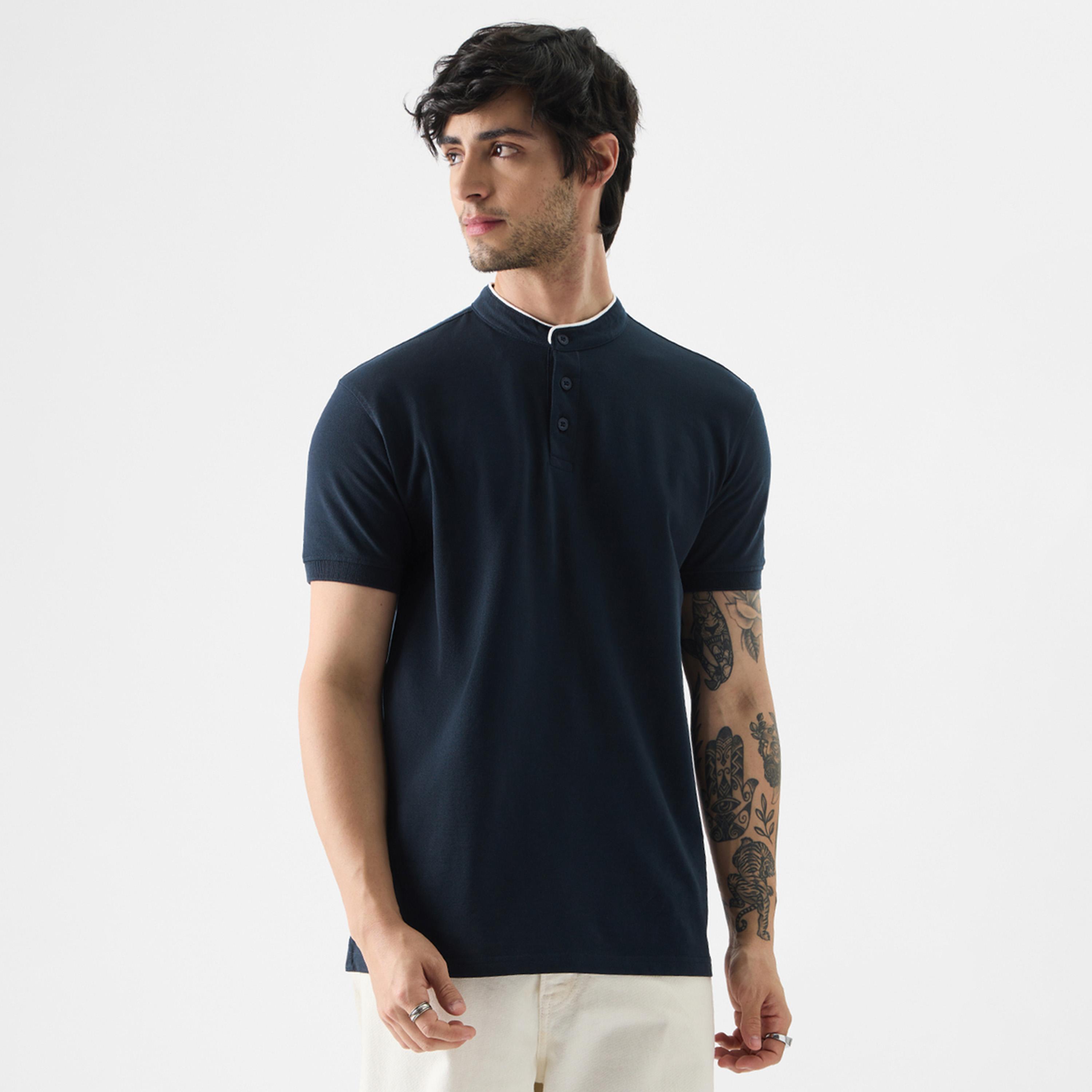 ذا سولد ستور × ستايلي - بولو رجالي أزرق داكن بياقة ماندرين-men-clothing-tshirtsandpolos-tshirts-image-1