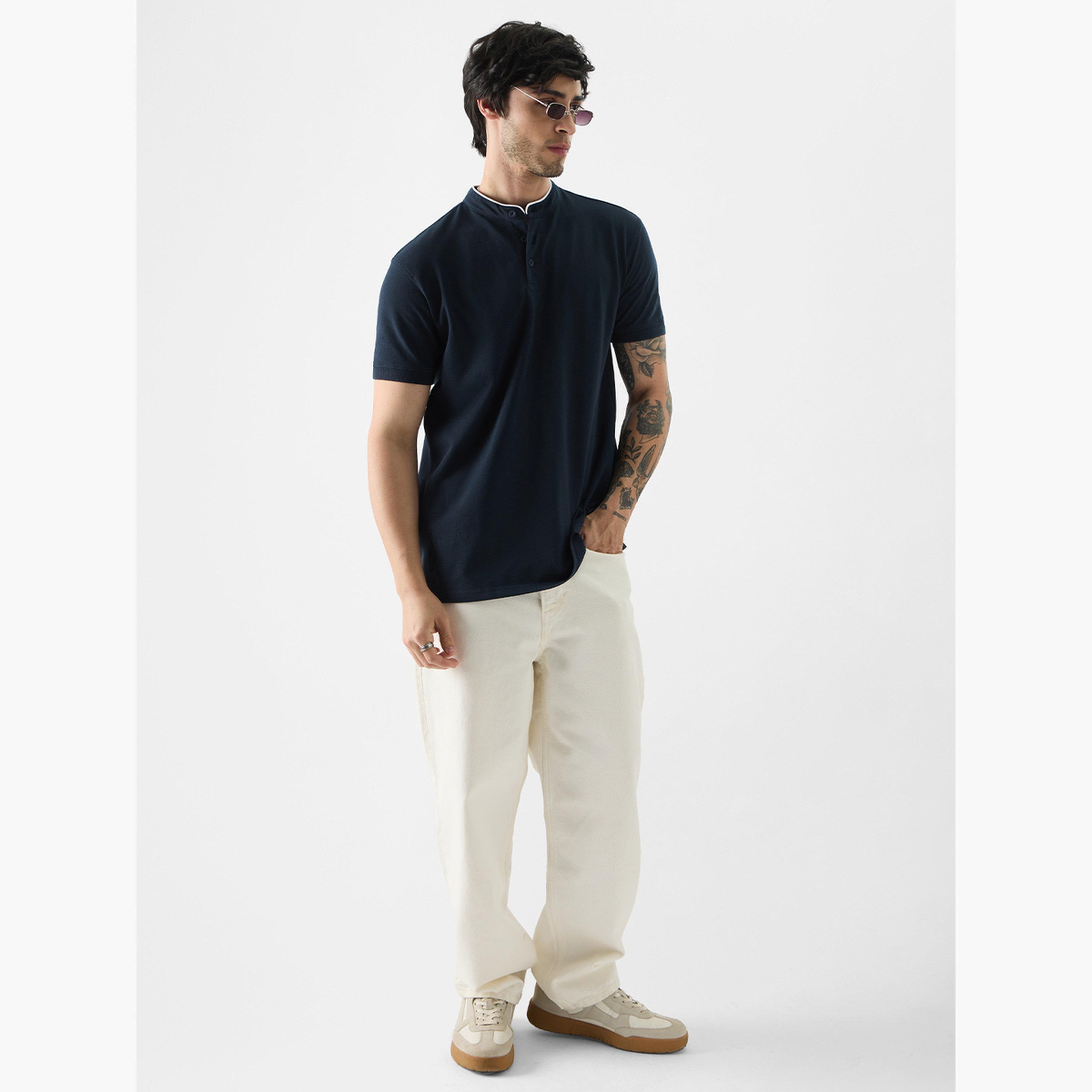 ذا سولد ستور × ستايلي - بولو رجالي أزرق داكن بياقة ماندرين-men-clothing-tshirtsandpolos-tshirts-image-2