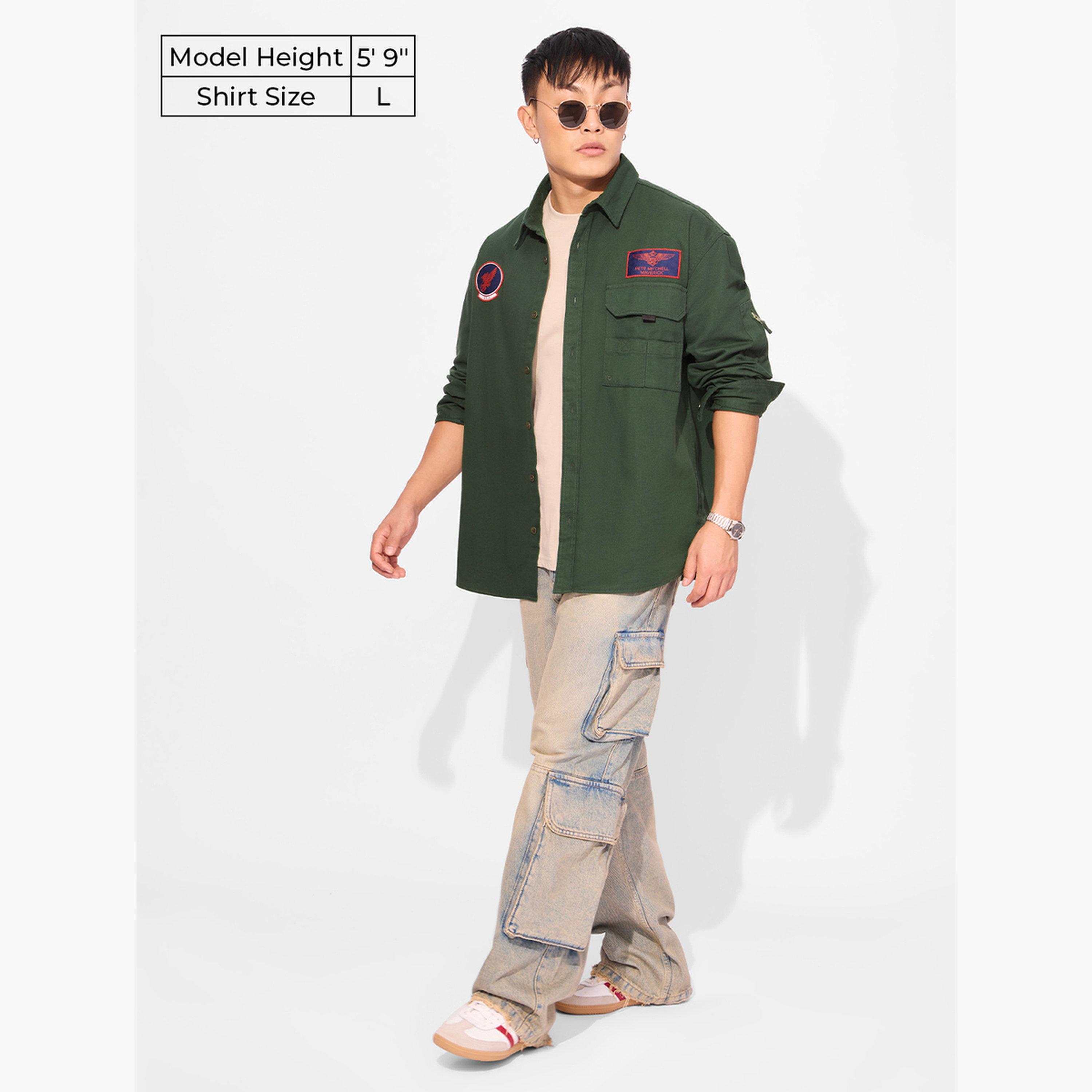 ذا سولد ستور × ستايلي - قميص رجالي أخضر بنقشة طاقم الطيران-men-clothing-shirts-image-2