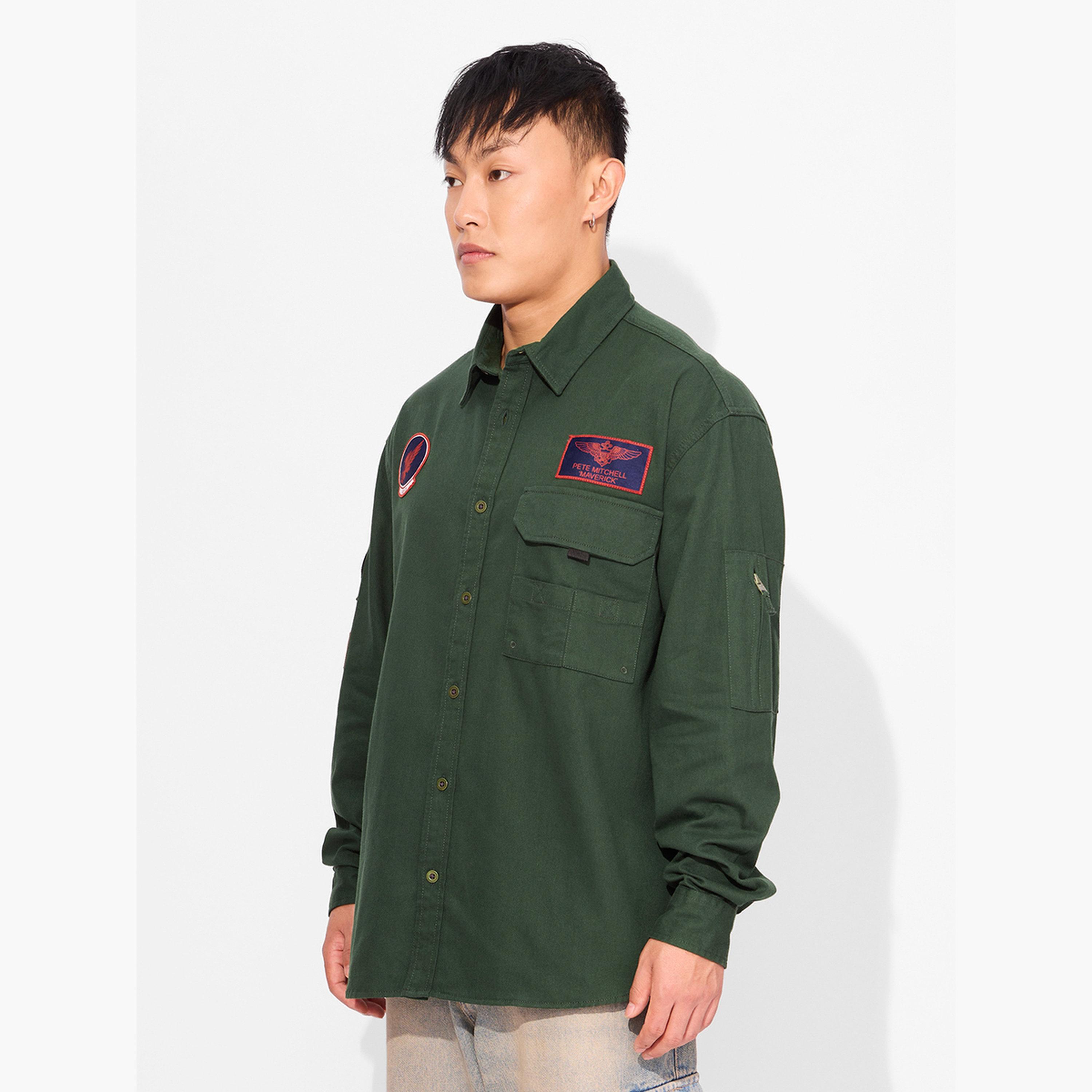 The Souled Store X Styli Men Green Flight Crew Patchwork Shirt-men-clothing-shirts-image-4