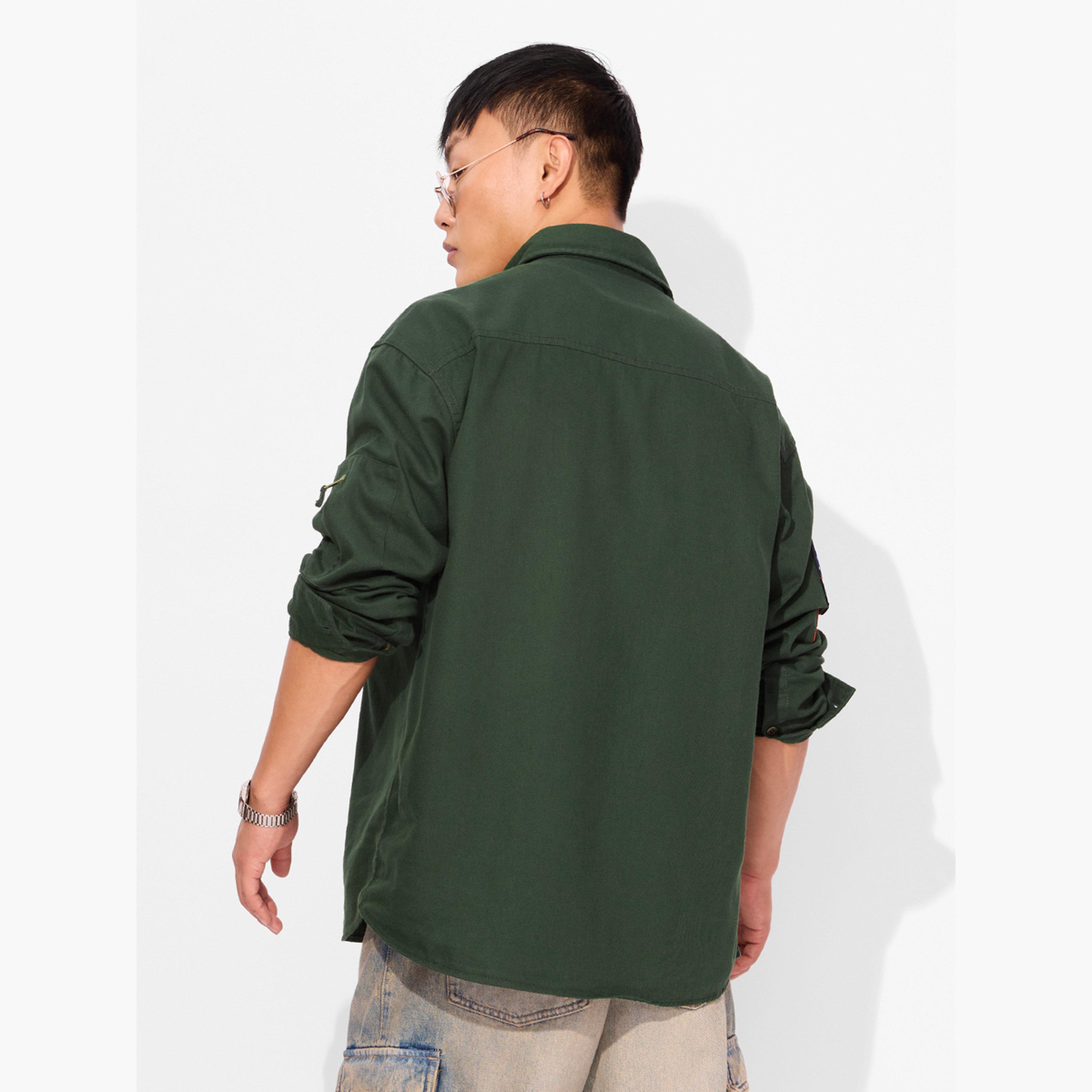 The Souled Store X Styli Men Green Flight Crew Patchwork Shirt-men-clothing-shirts-image-5