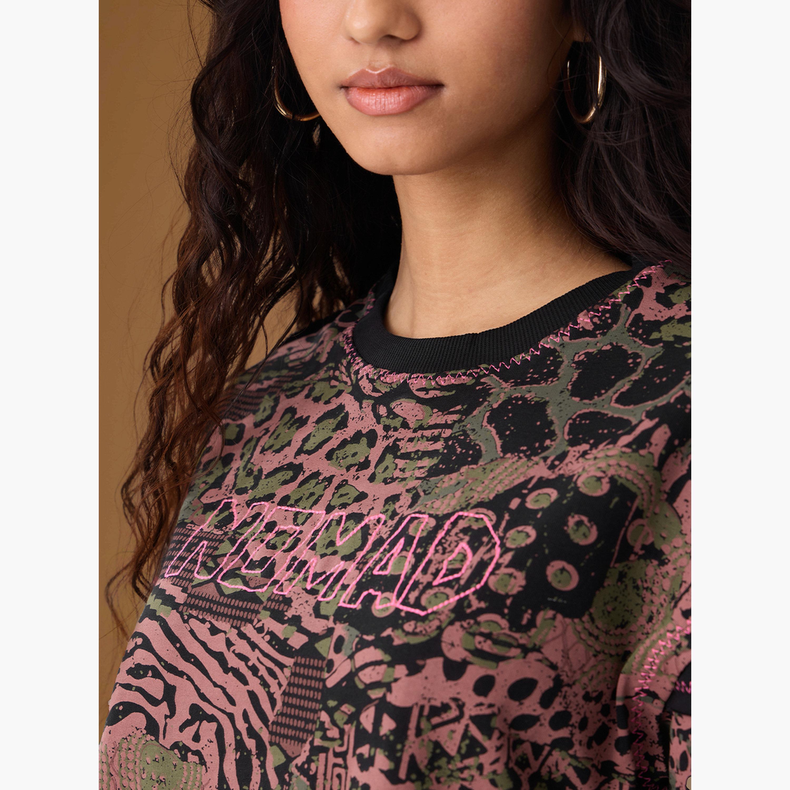The Souled Store X Styli Black Tribal Print Relaxed Fit T-Shirt-women-clothing-tshirts-image-5