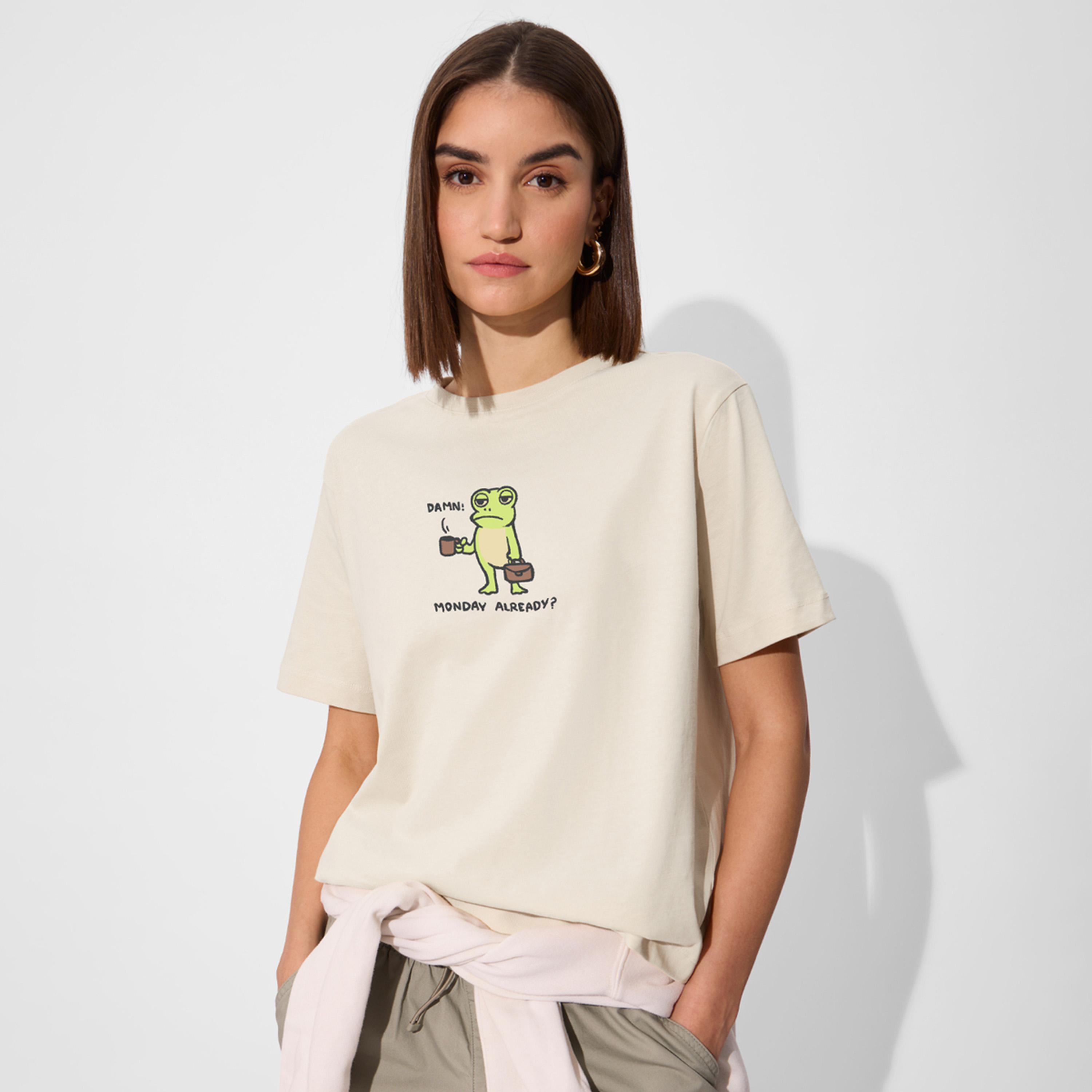 The Souled Store X Styli Cream Frog Graphic Relaxed Fit T-Shirt-women-clothing-tshirts-image-1