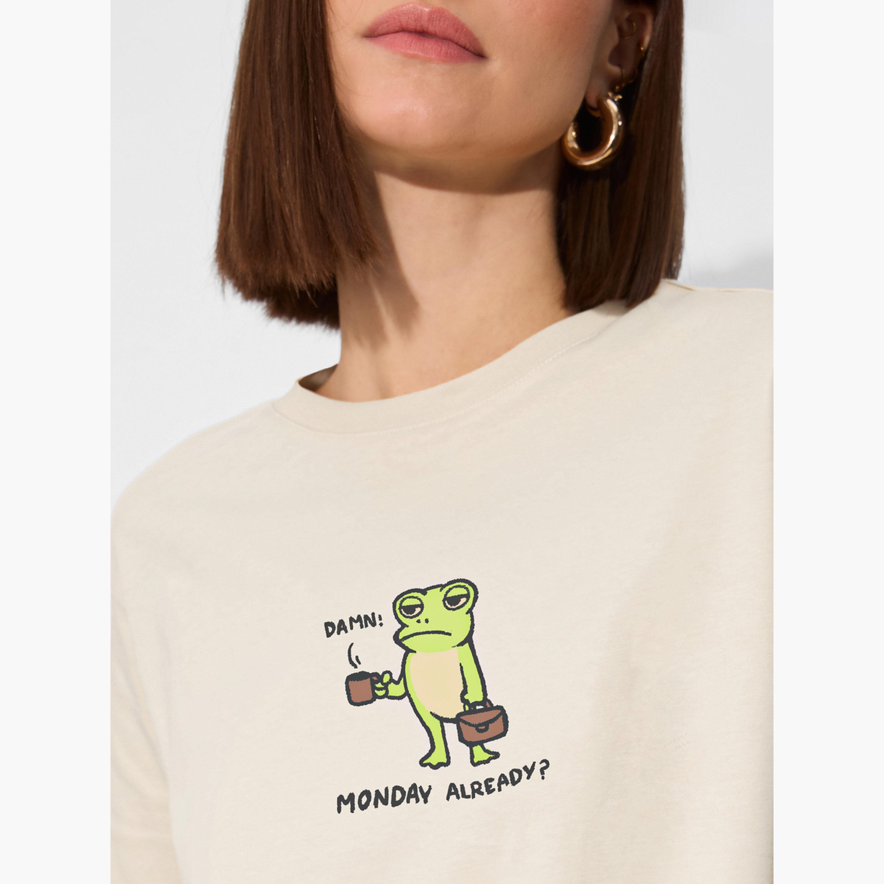 The Souled Store X Styli Cream Frog Graphic Relaxed Fit T-Shirt-women-clothing-tshirts-image-3