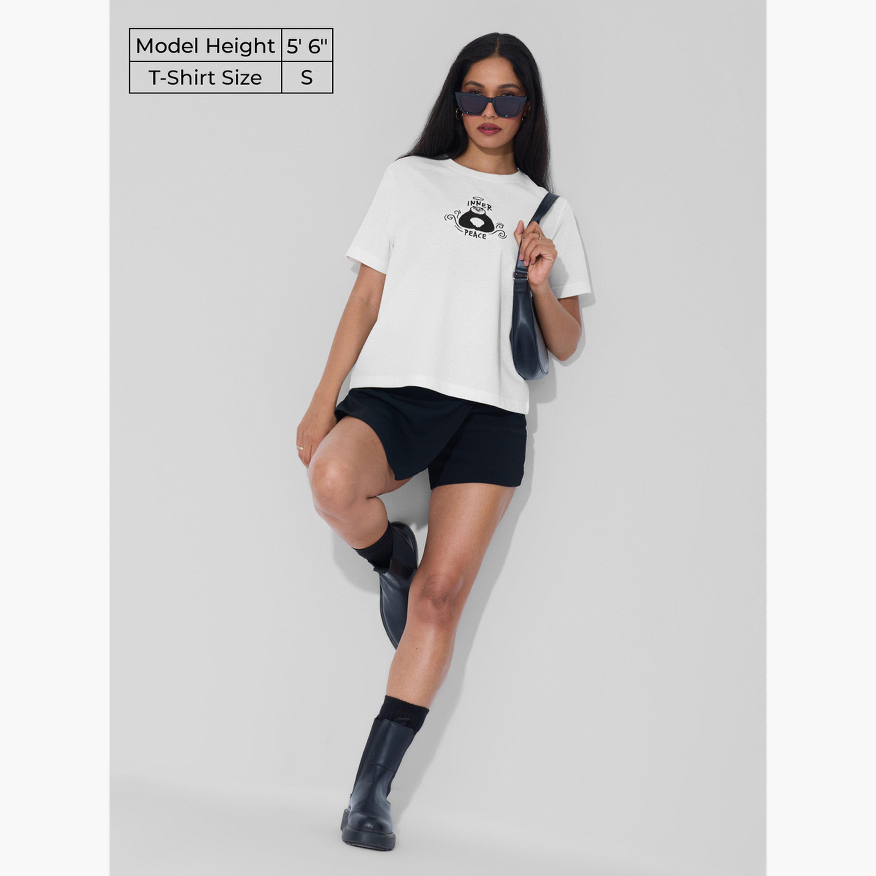 The Souled Store X Styli White Panda Graphic Relaxed Fit T-Shirt-women-clothing-tshirts-image-2