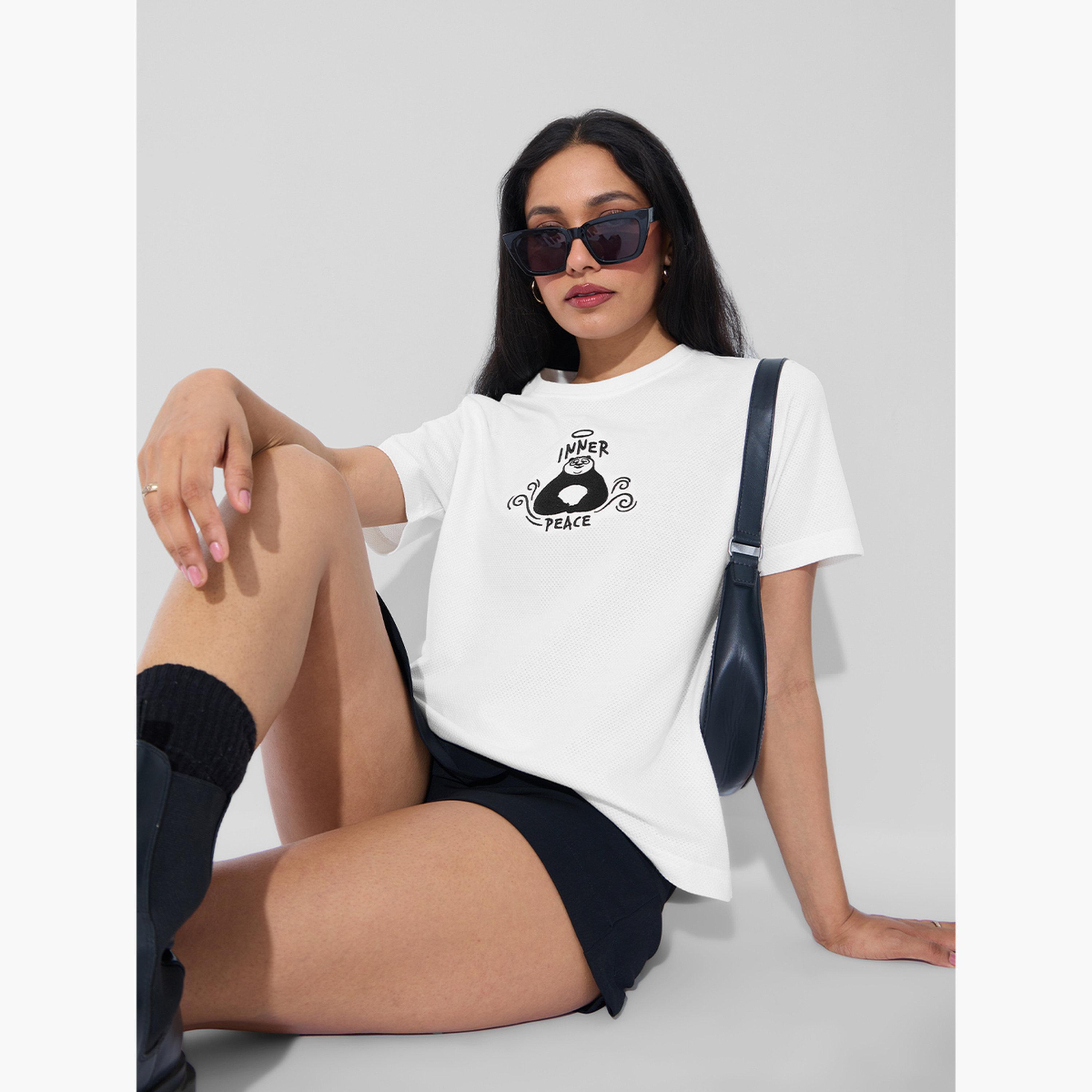 The Souled Store X Styli White Panda Graphic Relaxed Fit T-Shirt-women-clothing-tshirts-image-3