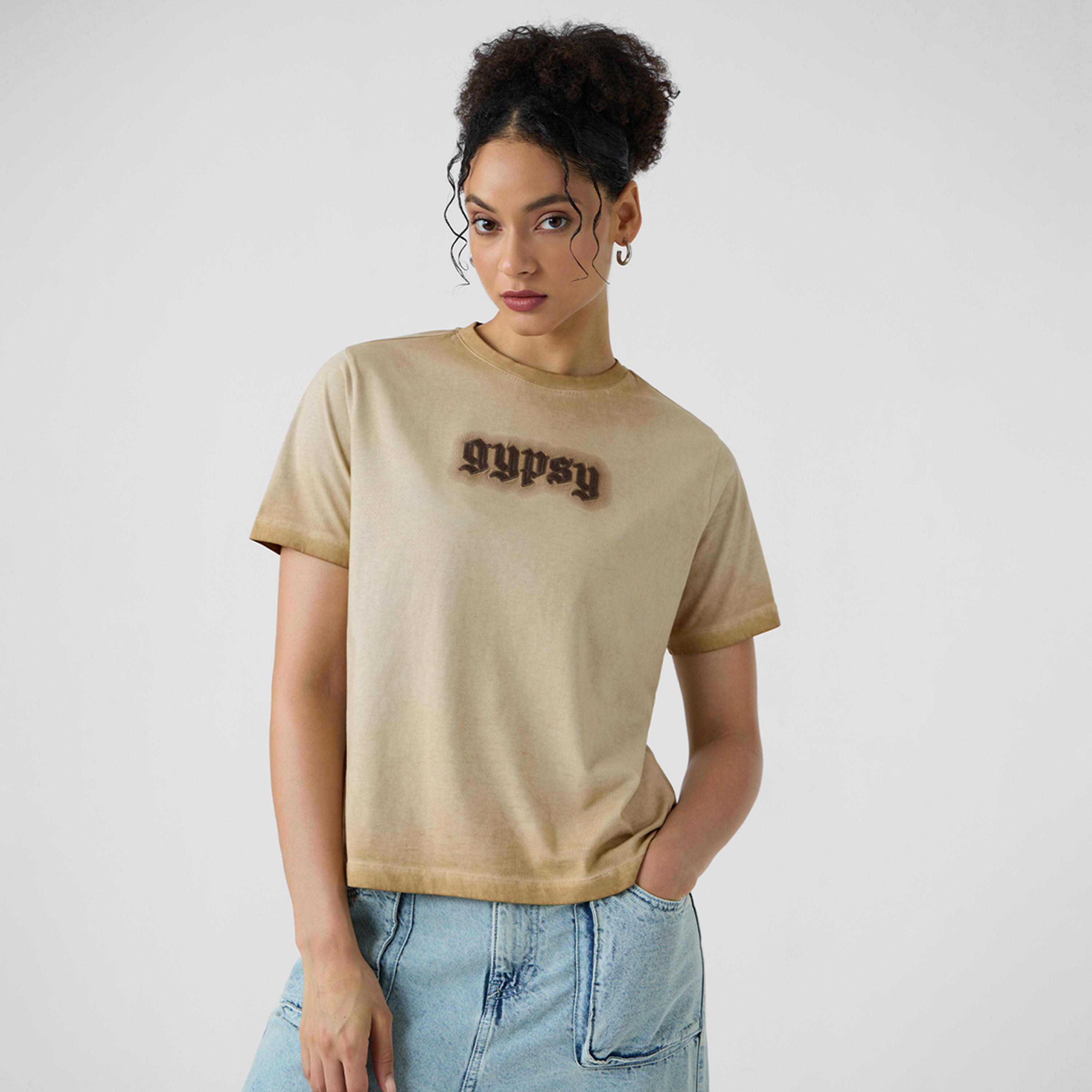 The Souled Store X Styli Beige Embroidered Washed T-Shirt-women-clothing-tshirts-image-1