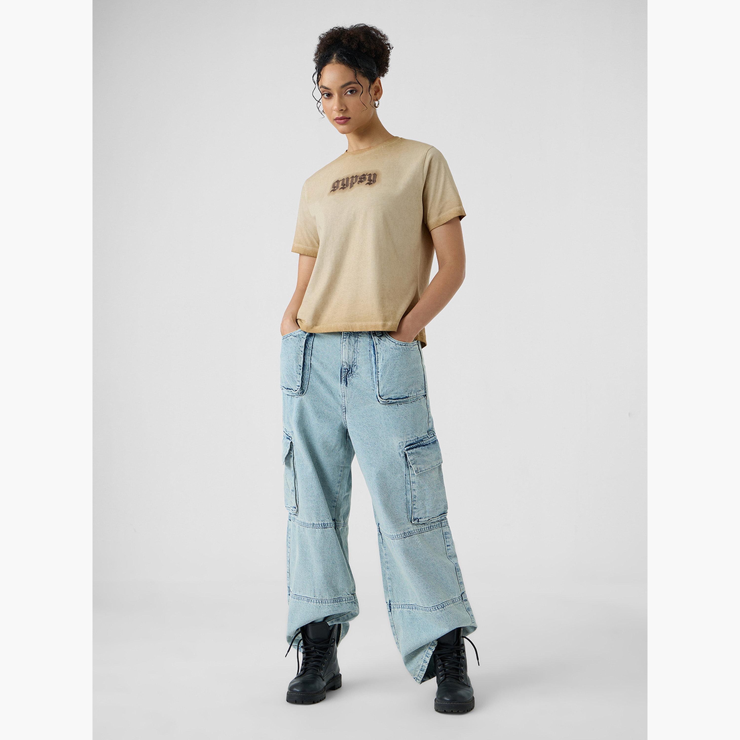 The Souled Store X Styli Beige Embroidered Washed T-Shirt-women-clothing-tshirts-image-2