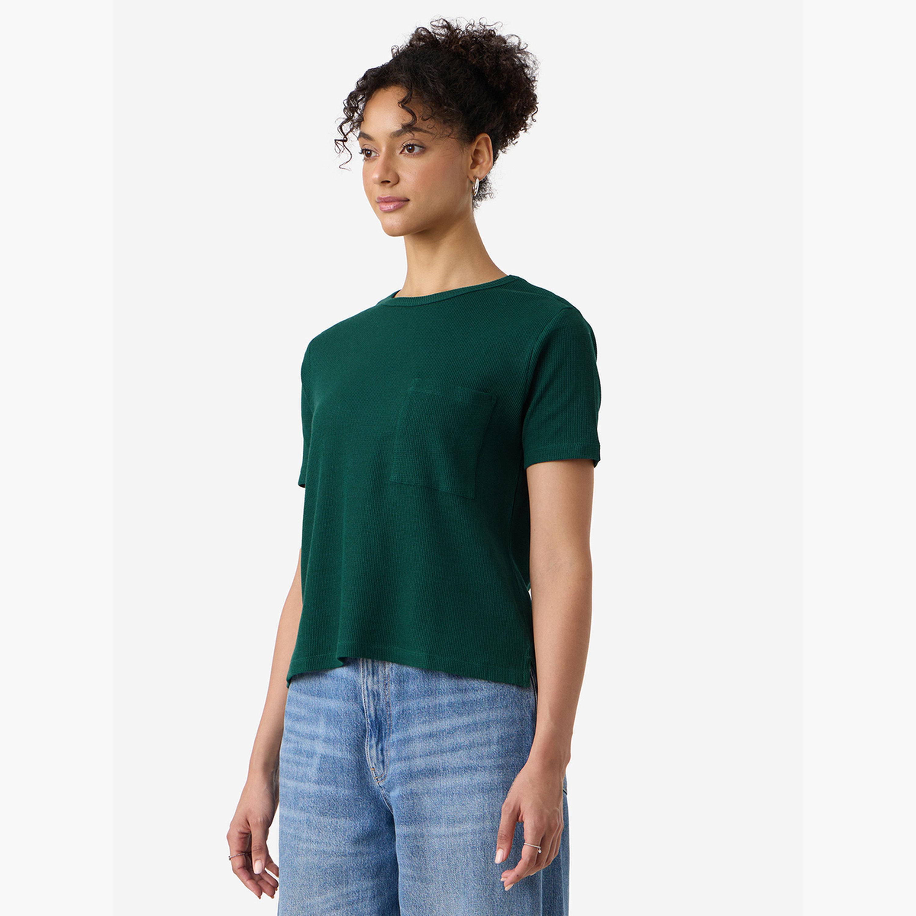 The Souled Store X Styli Green Cotton Ribbed T-Shirt-women-clothing-tshirts-image-3