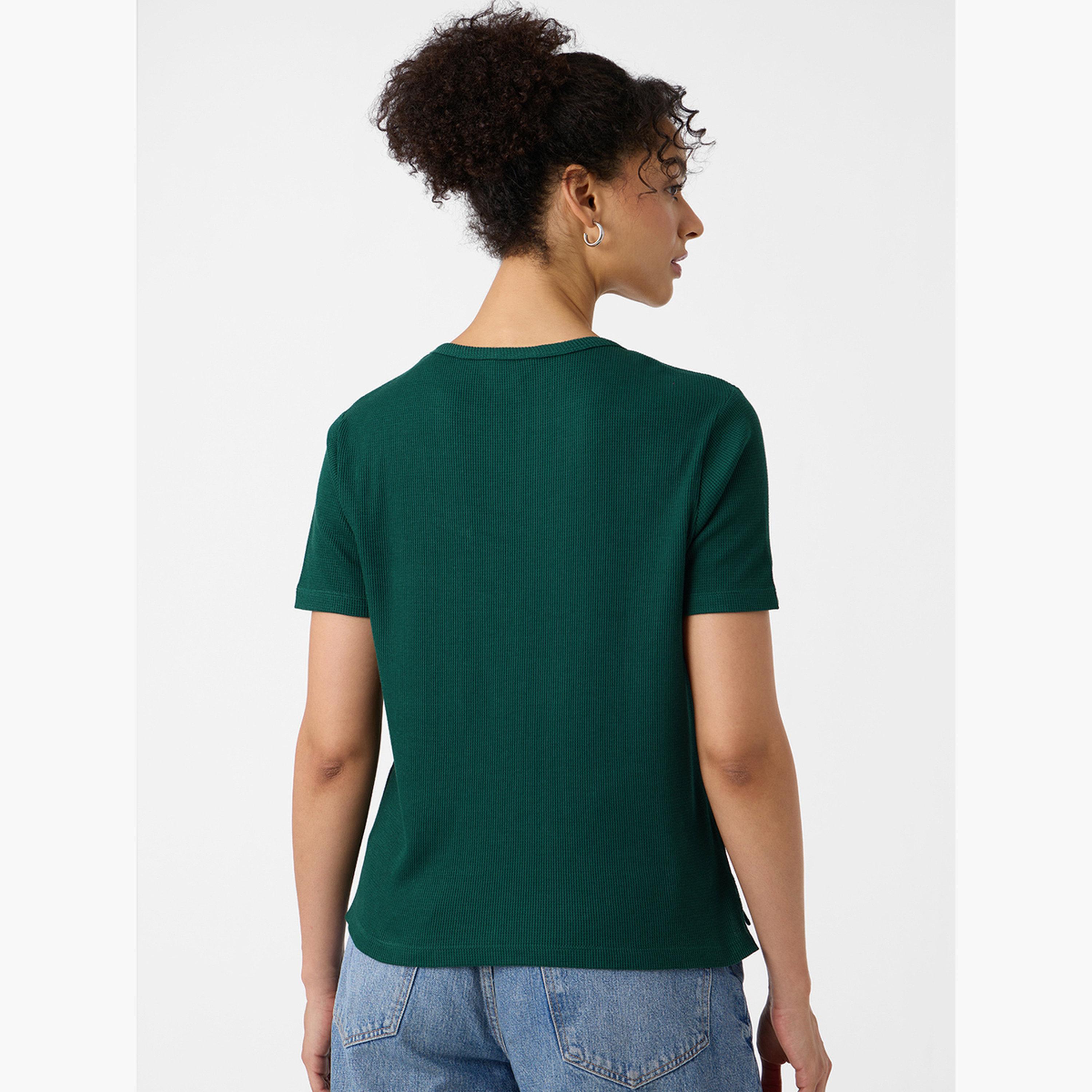 The Souled Store X Styli Green Cotton Ribbed T-Shirt-women-clothing-tshirts-image-4