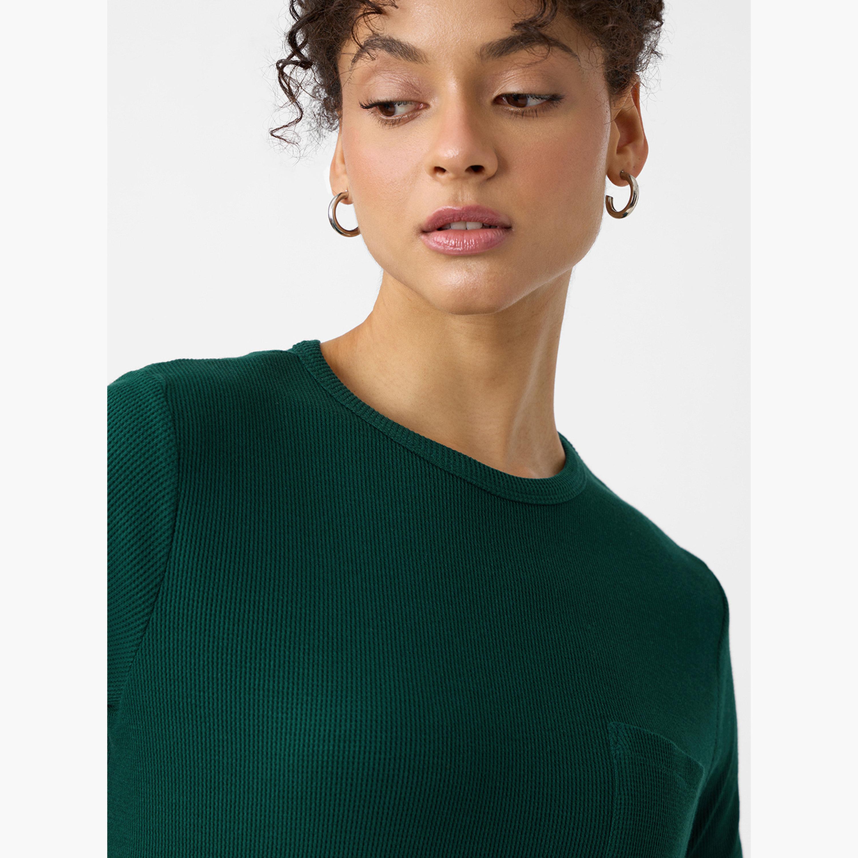 The Souled Store X Styli Green Cotton Ribbed T-Shirt-women-clothing-tshirts-image-5
