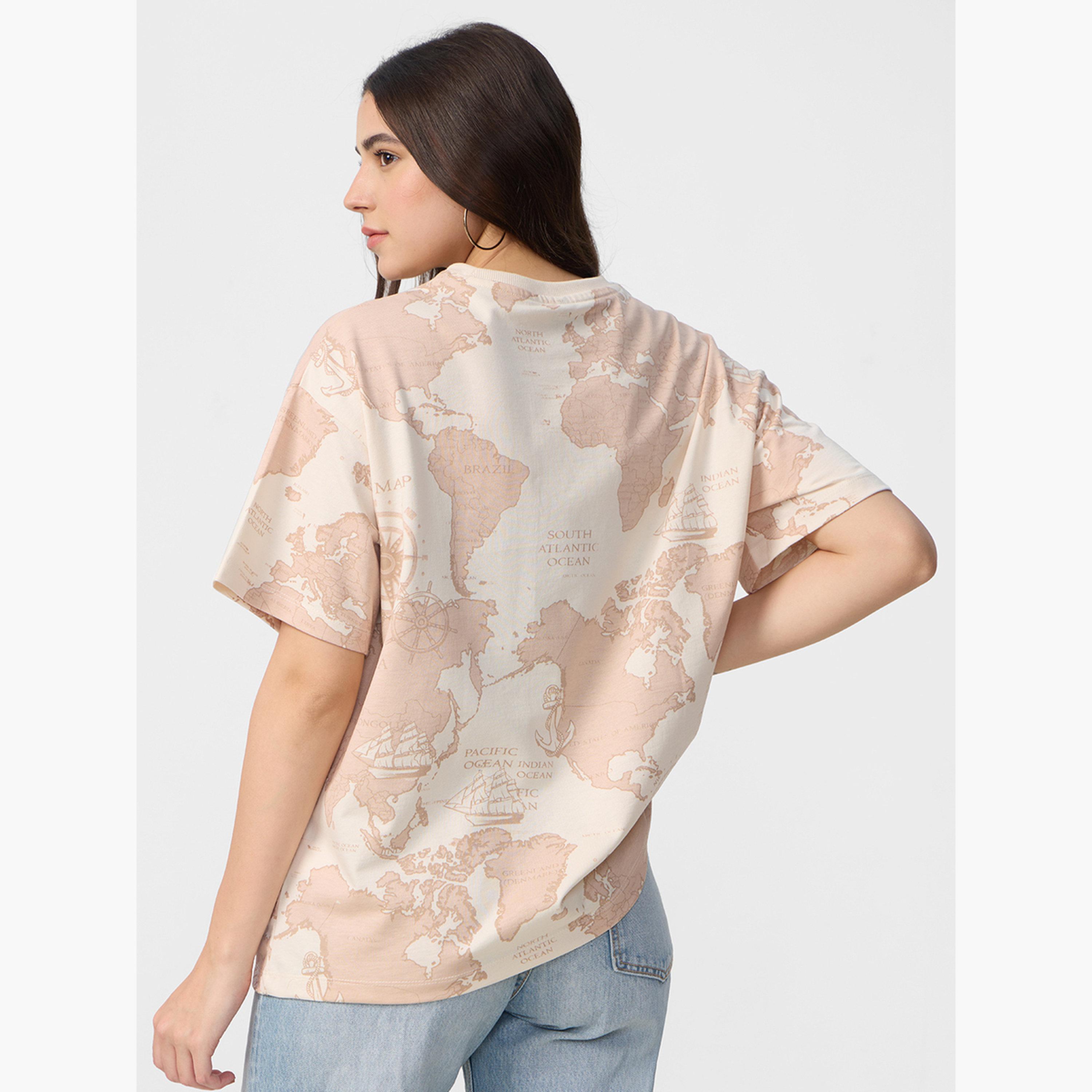 The Souled Store X Styli Beige World Map Print Oversized T-Shirt-women-clothing-tshirts-image-4