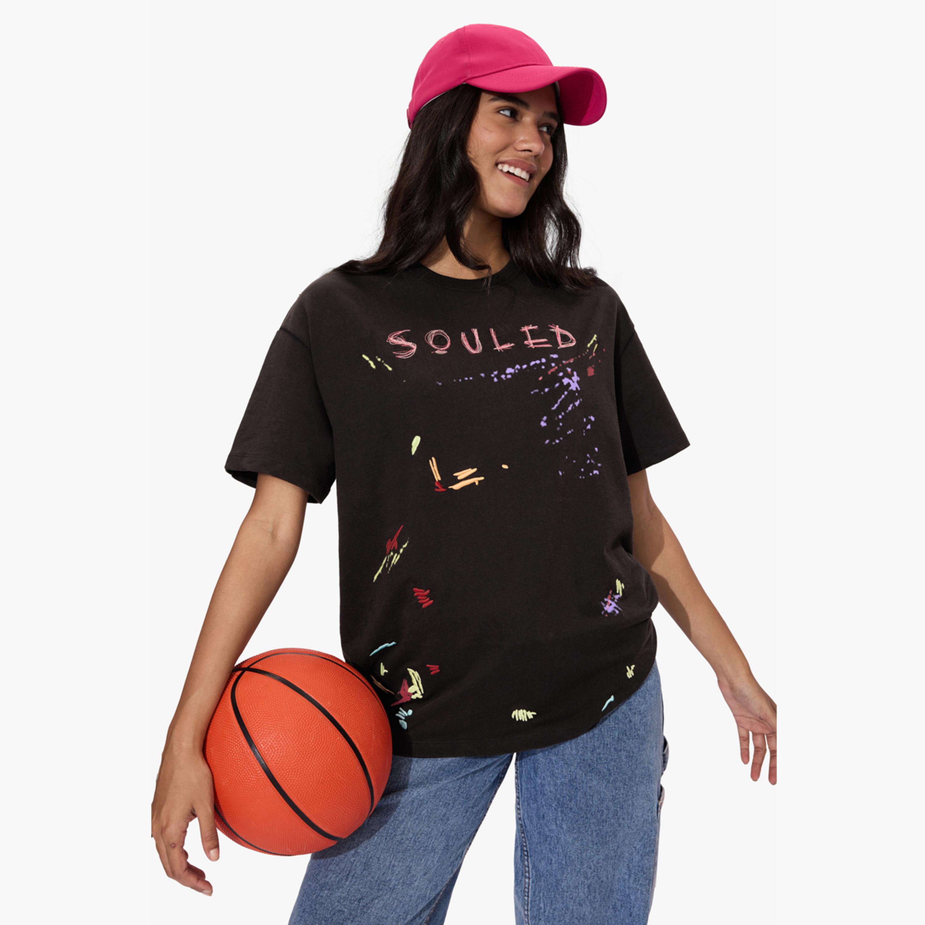 The Souled Store X Styli Brown Graphic Print Oversized T-Shirt-women-clothing-tshirts-image-1