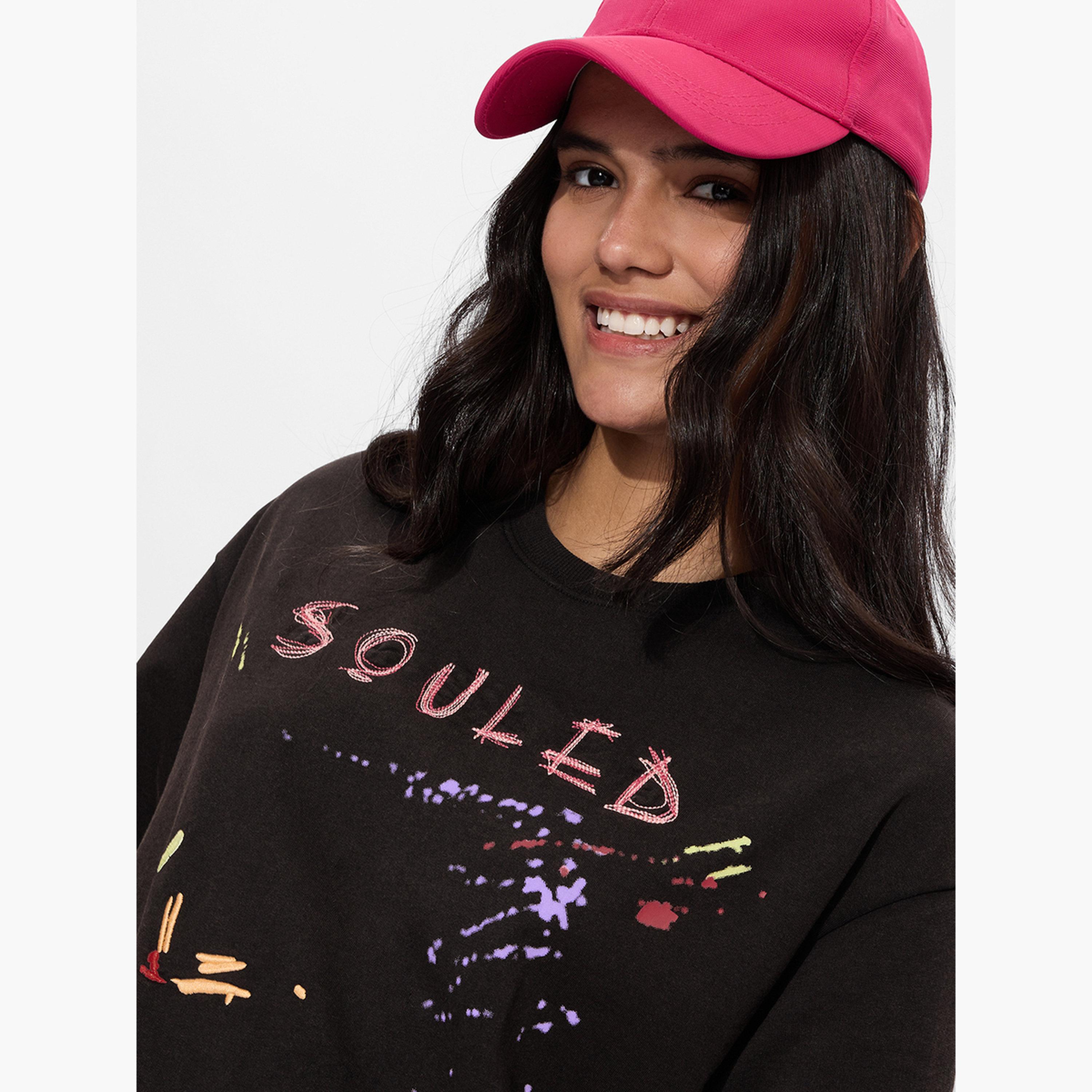 The Souled Store X Styli Brown Graphic Print Oversized T-Shirt-women-clothing-tshirts-image-5