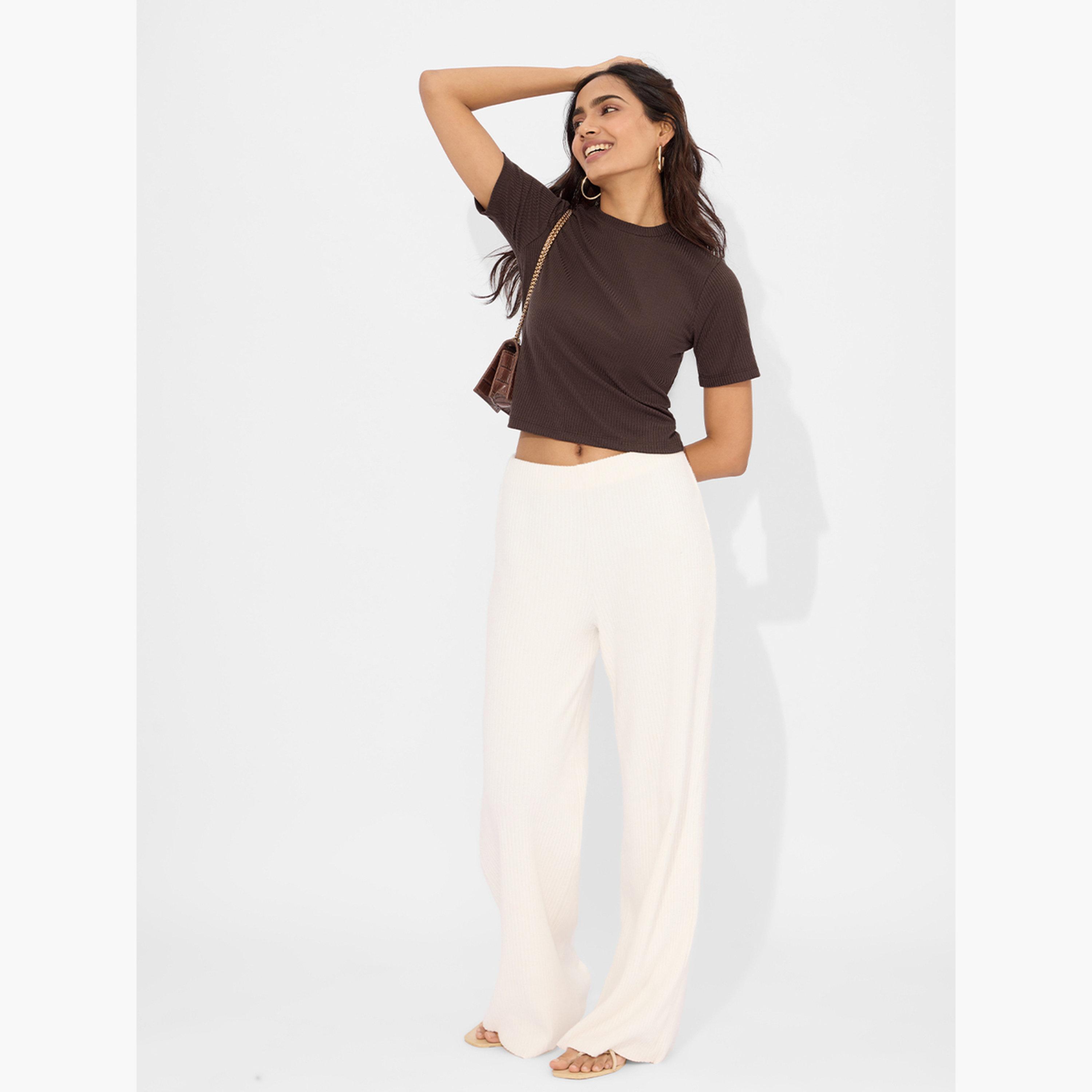 ذا سولد ستور × ستايلي - تي شيرت قصير مضلع لون بني شوكولاتي-women-clothing-tshirts-image-2