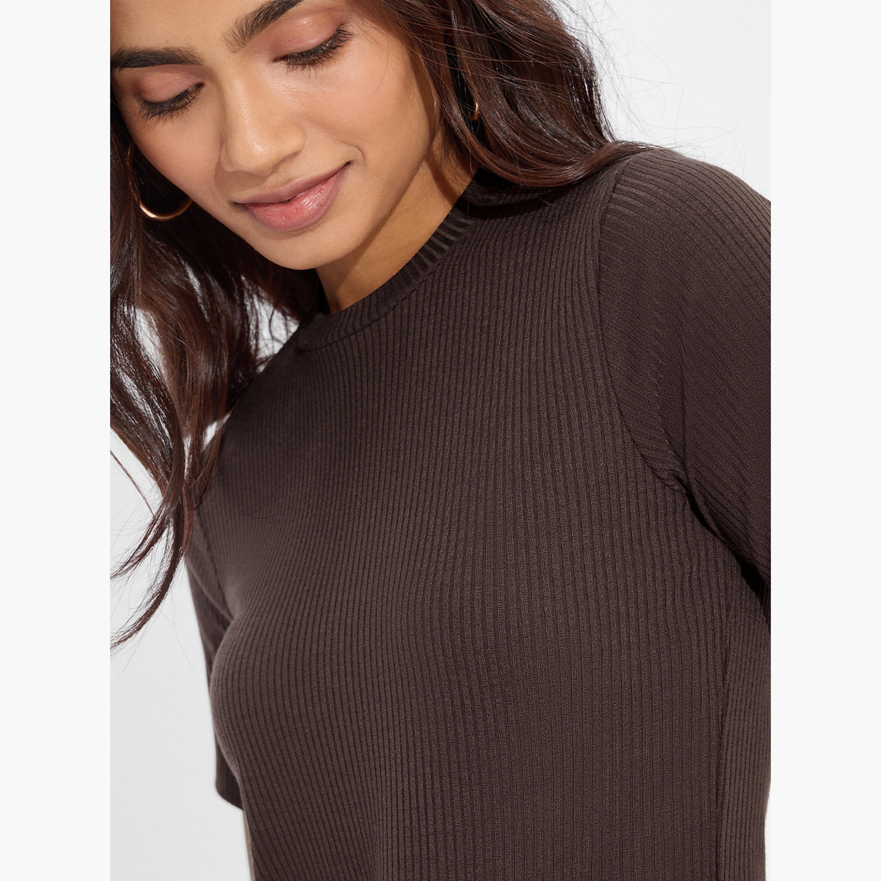 ذا سولد ستور × ستايلي - تي شيرت قصير مضلع لون بني شوكولاتي-women-clothing-tshirts-image-6