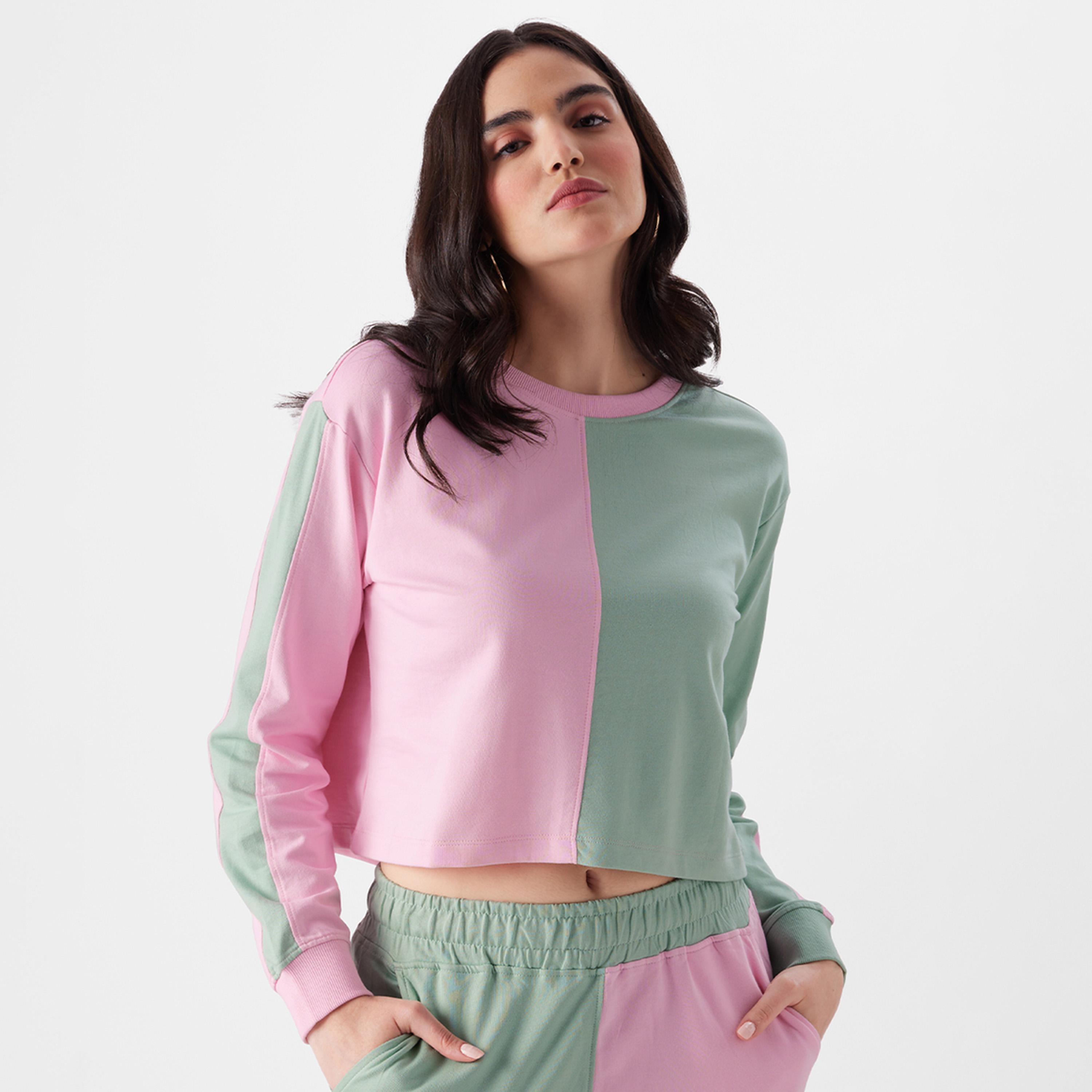 The Souled Store X Styli Color Block Relaxed Fit Crop T-Shirt-women-clothing-tshirts-image-1