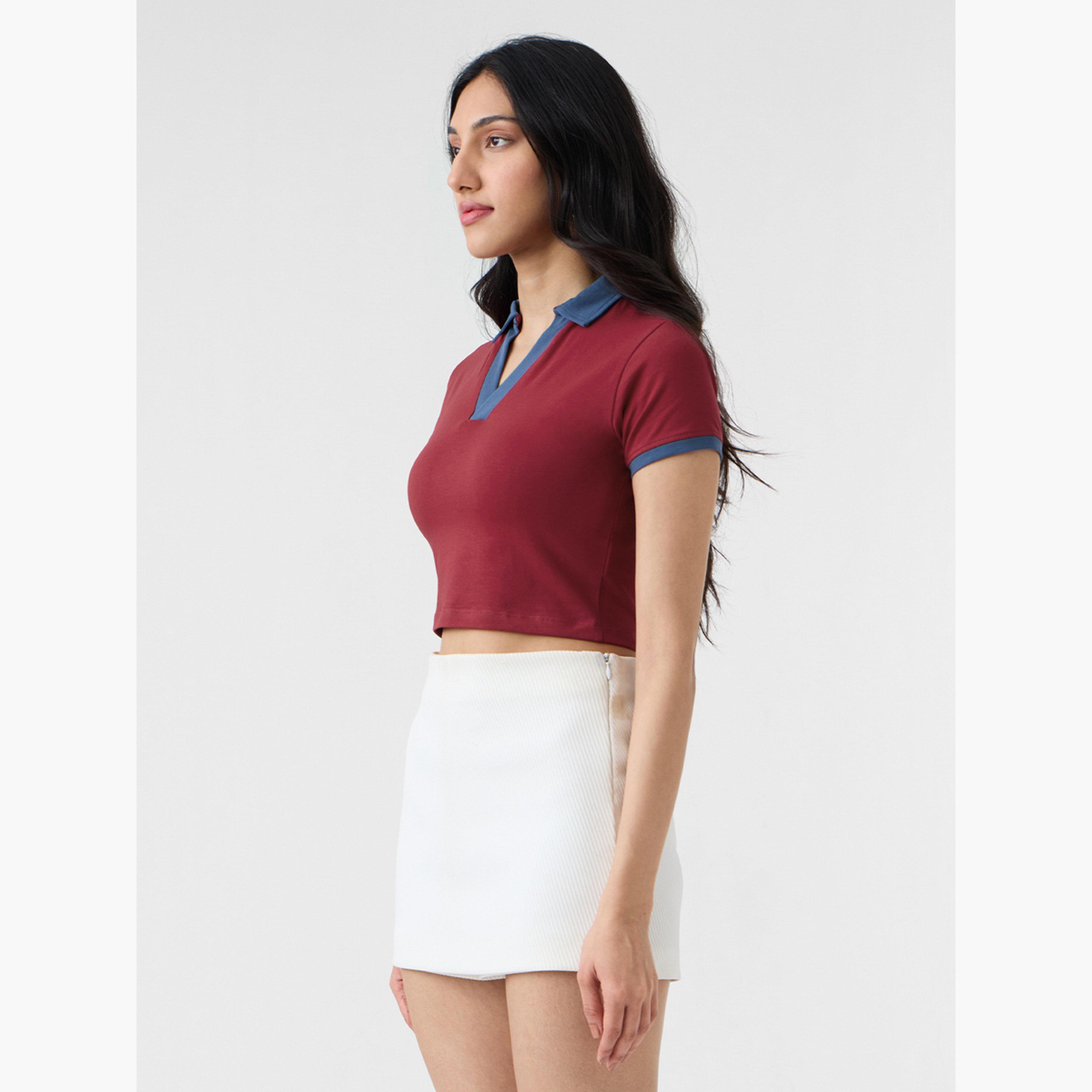 ذا سولد ستور × ستايلي - تي شيرت بولو قصير أحمر بياقة مفتوحة-women-clothing-tshirts-image-3
