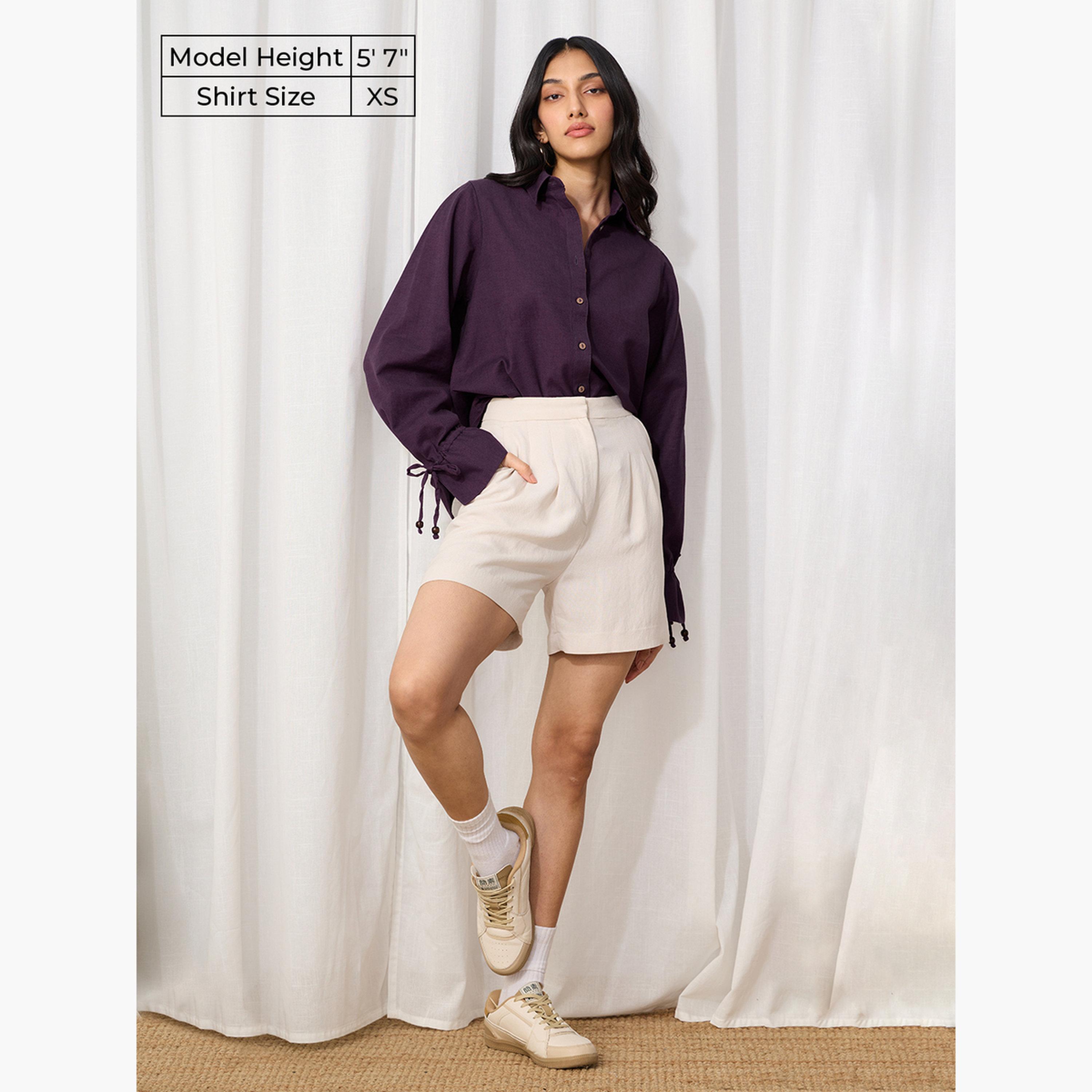 ذا سولد ستور × ستايلي - قميص أرجواني من القطن والكتان بأكمام طويلة-women-clothing-shirtsandblouses-shirts-image-2