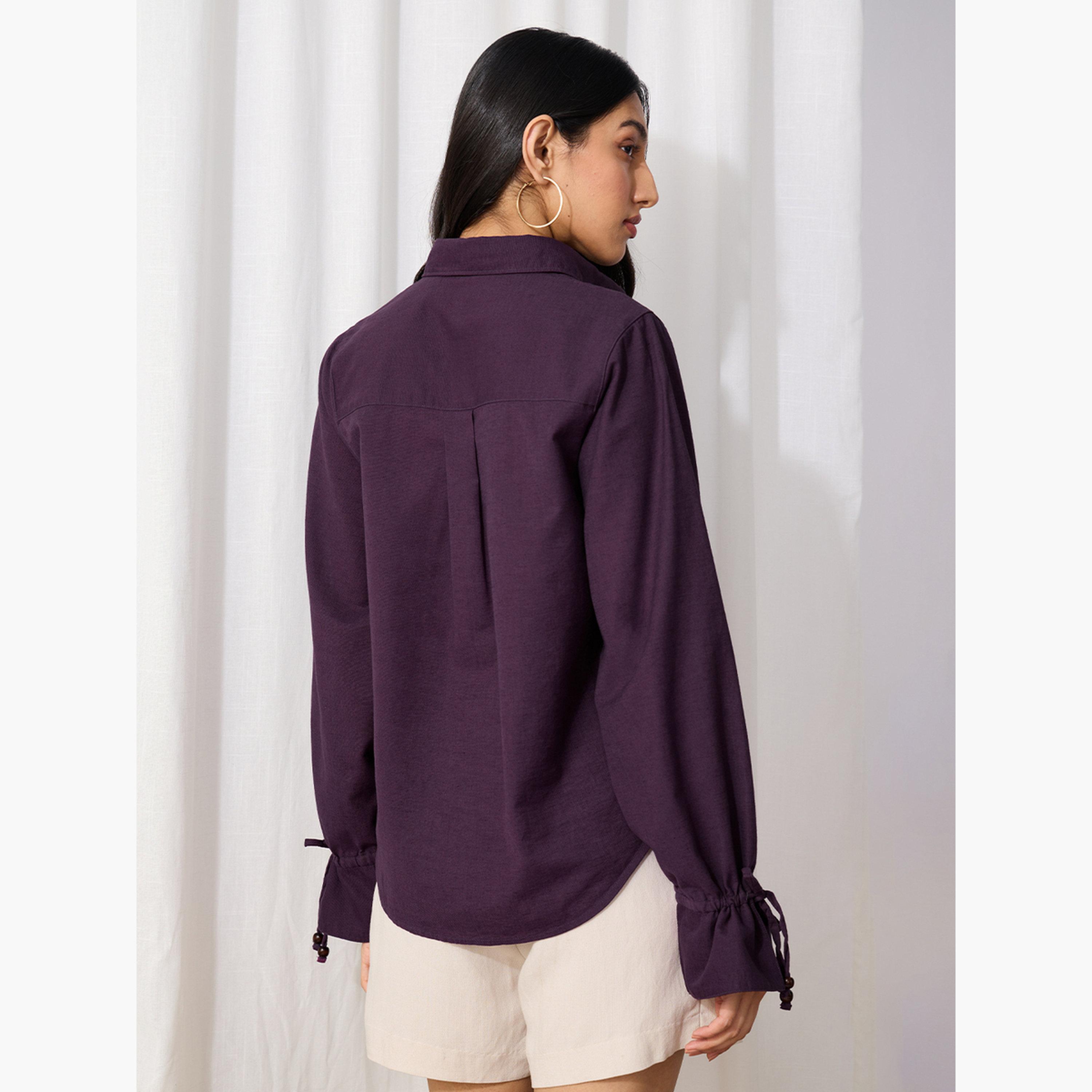 ذا سولد ستور × ستايلي - قميص أرجواني من القطن والكتان بأكمام طويلة-women-clothing-shirtsandblouses-shirts-image-3