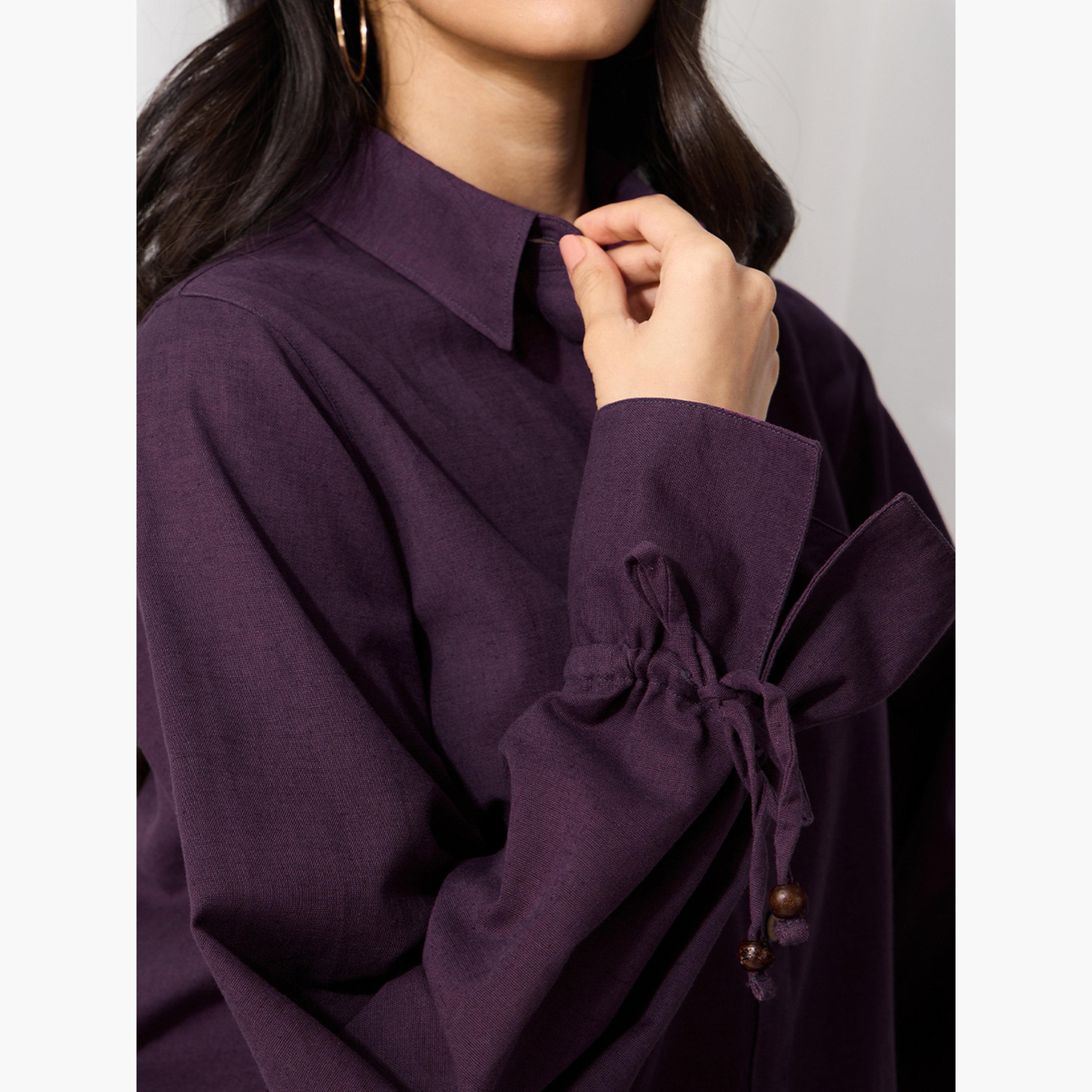 ذا سولد ستور × ستايلي - قميص أرجواني من القطن والكتان بأكمام طويلة-women-clothing-shirtsandblouses-shirts-image-4