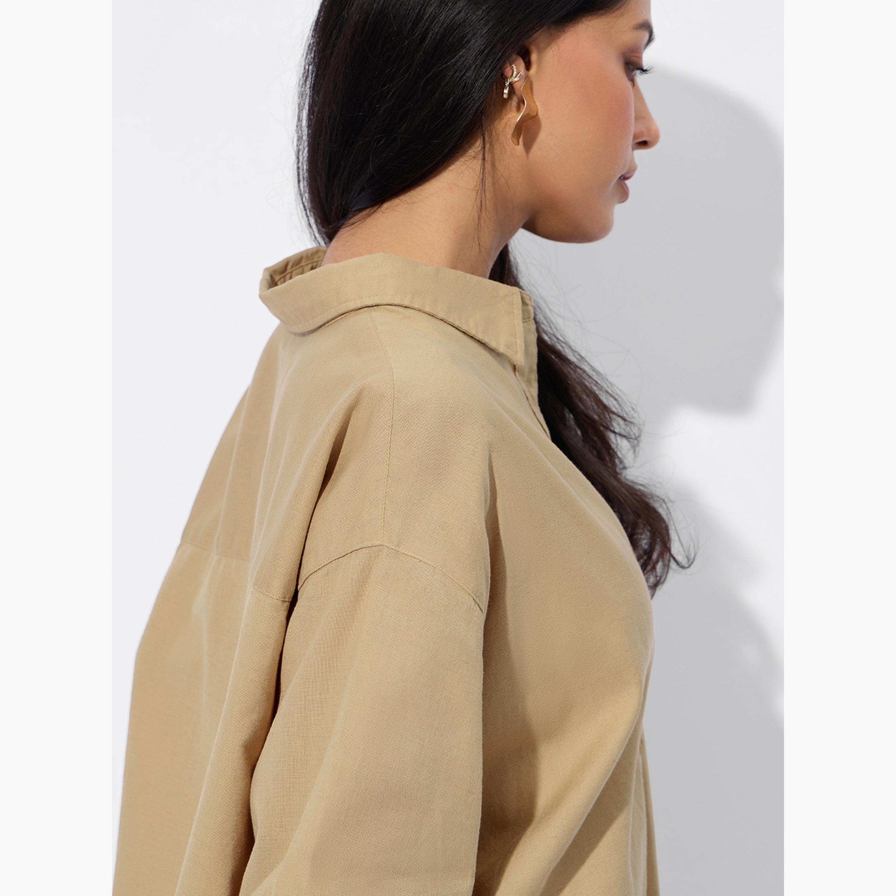 ذا سولد ستور × ستايلي - قميص بوي فريند قطن وكتان لون بيج-women-clothing-shirtsandblouses-shirts-image-5