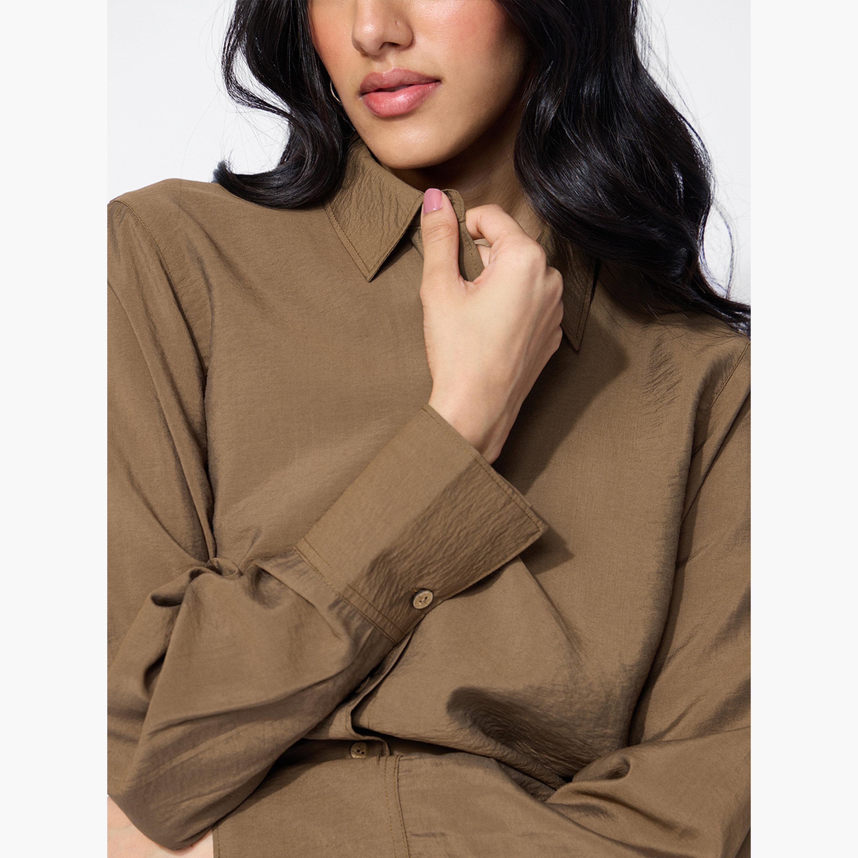 ذا سولد ستور × ستايلي - قميص بني بأكمام طويلة ورباط خلفي-women-clothing-shirtsandblouses-shirts-image-5