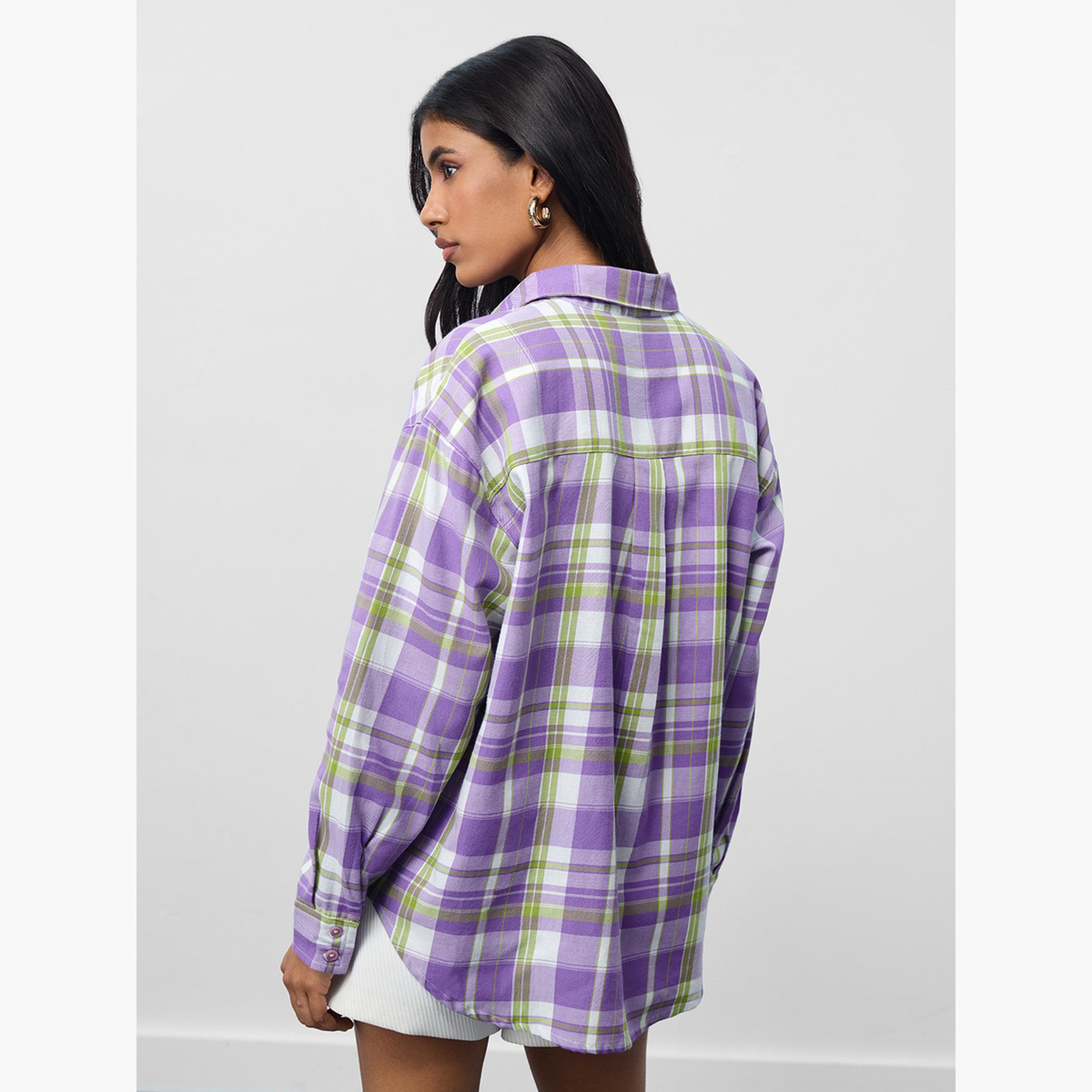 ذا سولد ستور × ستايلي - قميص بوي فريند منقوش أرجواني بأكمام طويلة-women-clothing-shirtsandblouses-shirts-image-3