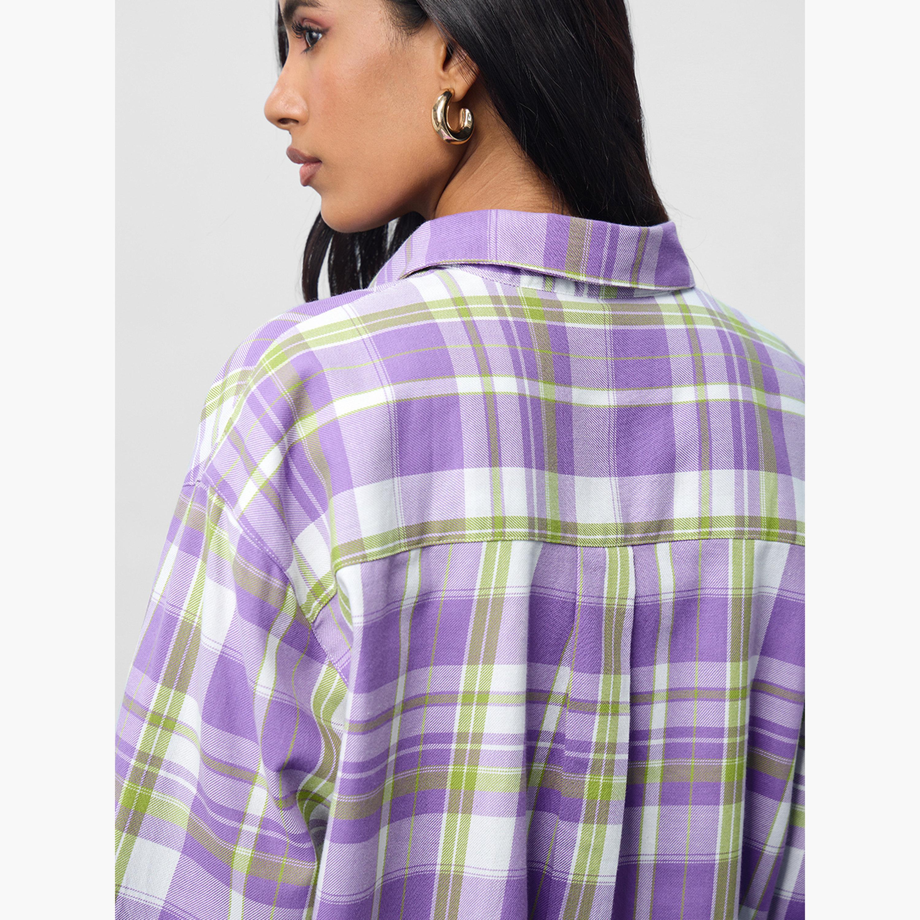 ذا سولد ستور × ستايلي - قميص بوي فريند منقوش أرجواني بأكمام طويلة-women-clothing-shirtsandblouses-shirts-image-5