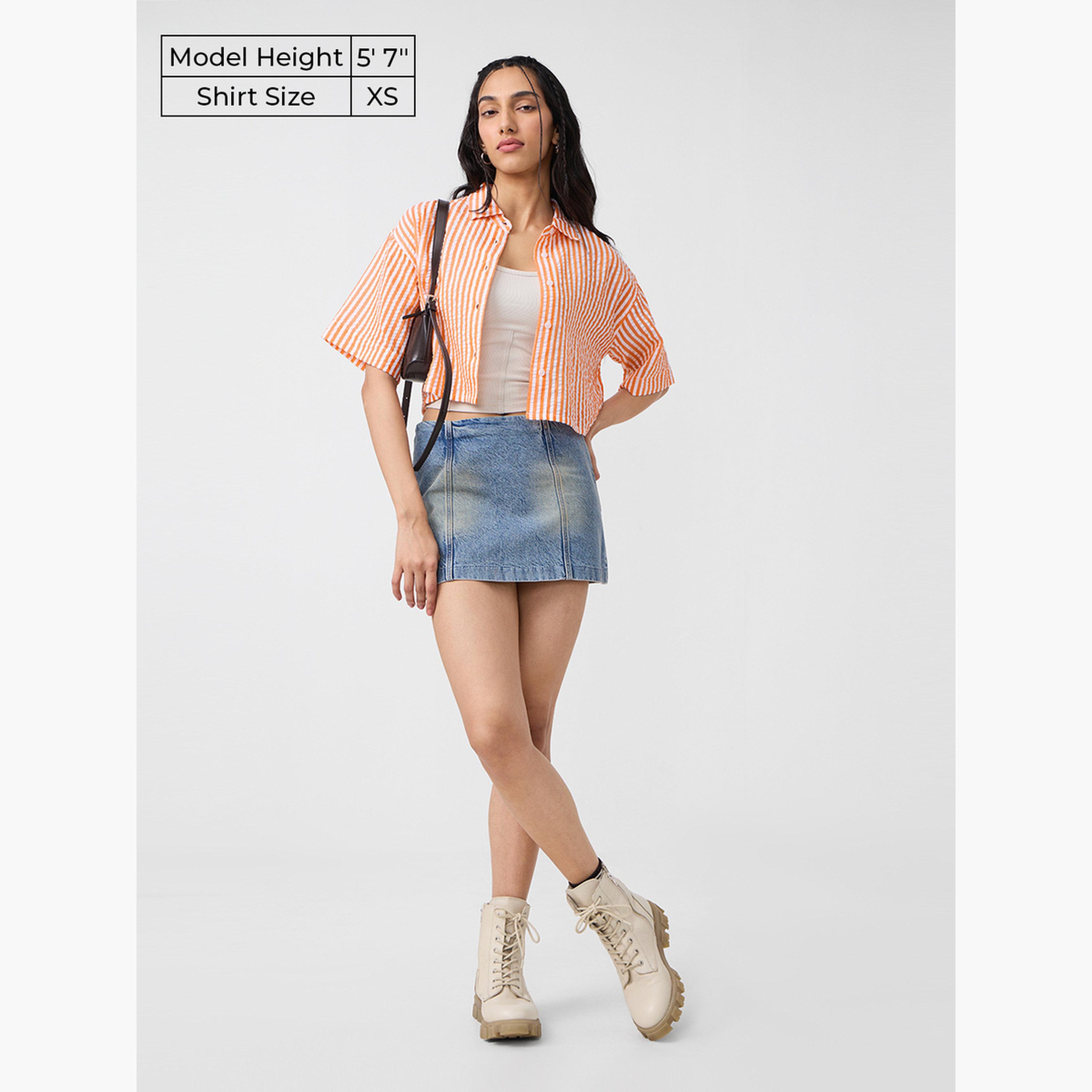 ذا سولد ستور × ستايلي - قميص قصير مخطط برتقالي اللون-women-clothing-shirtsandblouses-shirts-image-2