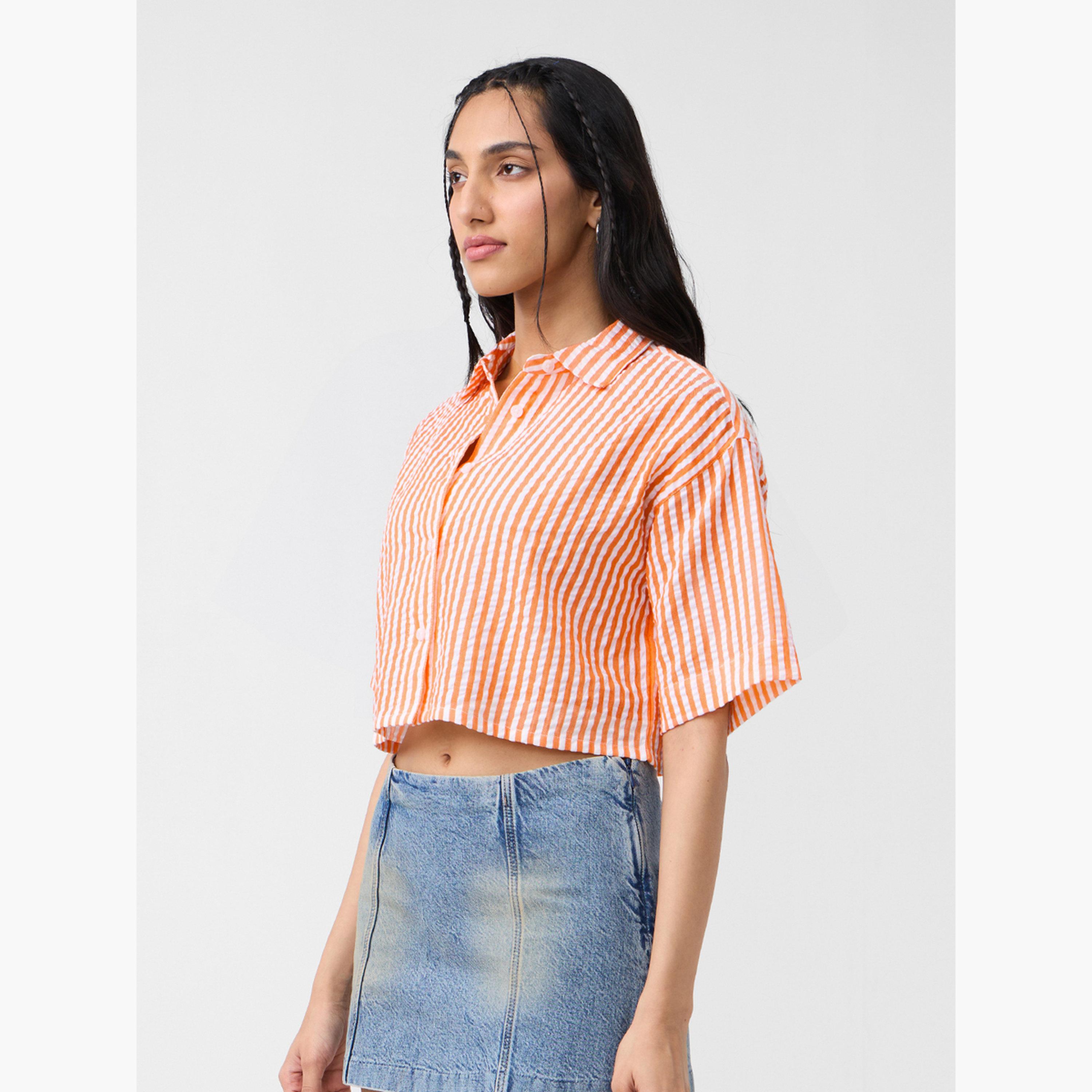ذا سولد ستور × ستايلي - قميص قصير مخطط برتقالي اللون-women-clothing-shirtsandblouses-shirts-image-4