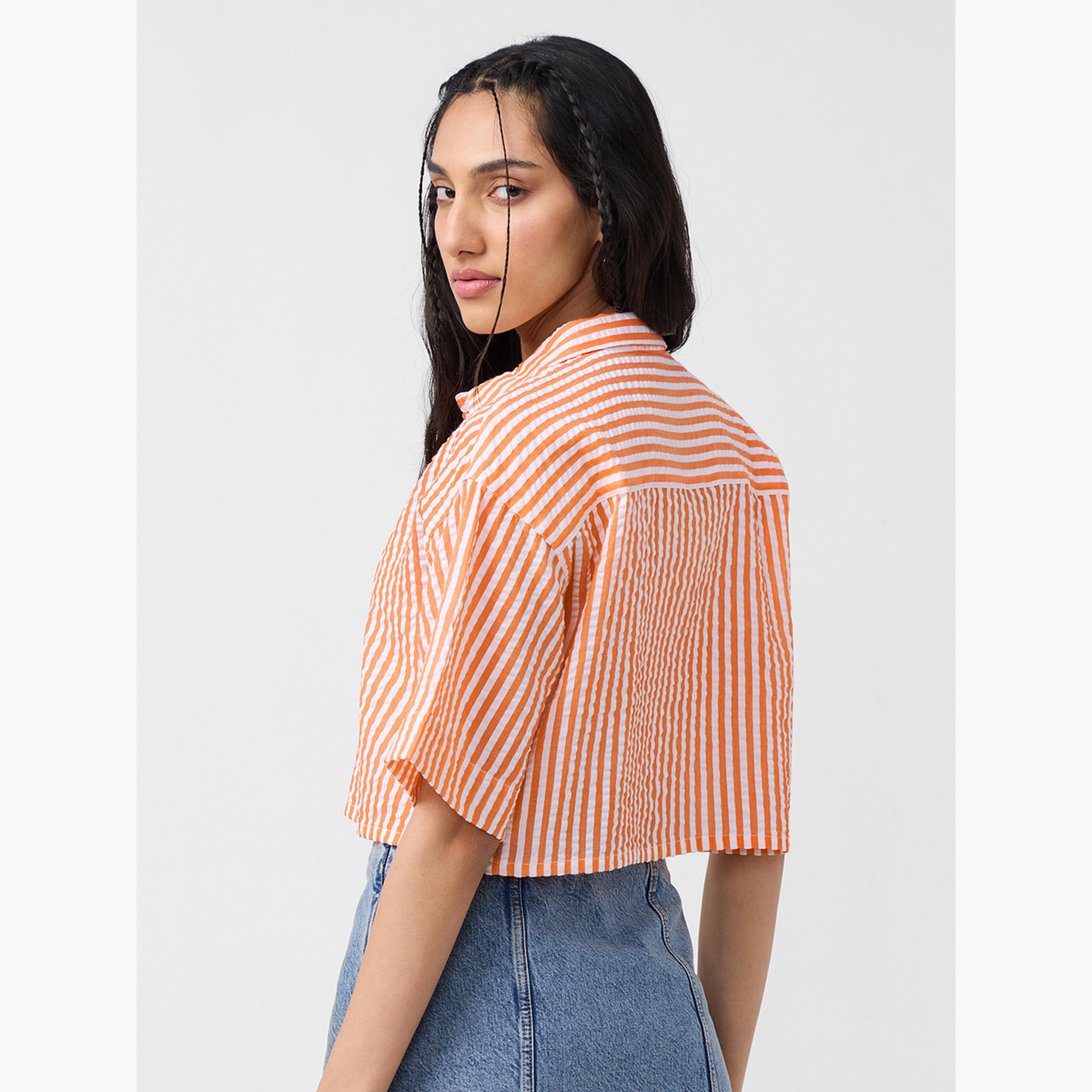 ذا سولد ستور × ستايلي - قميص قصير مخطط برتقالي اللون-women-clothing-shirtsandblouses-shirts-image-5
