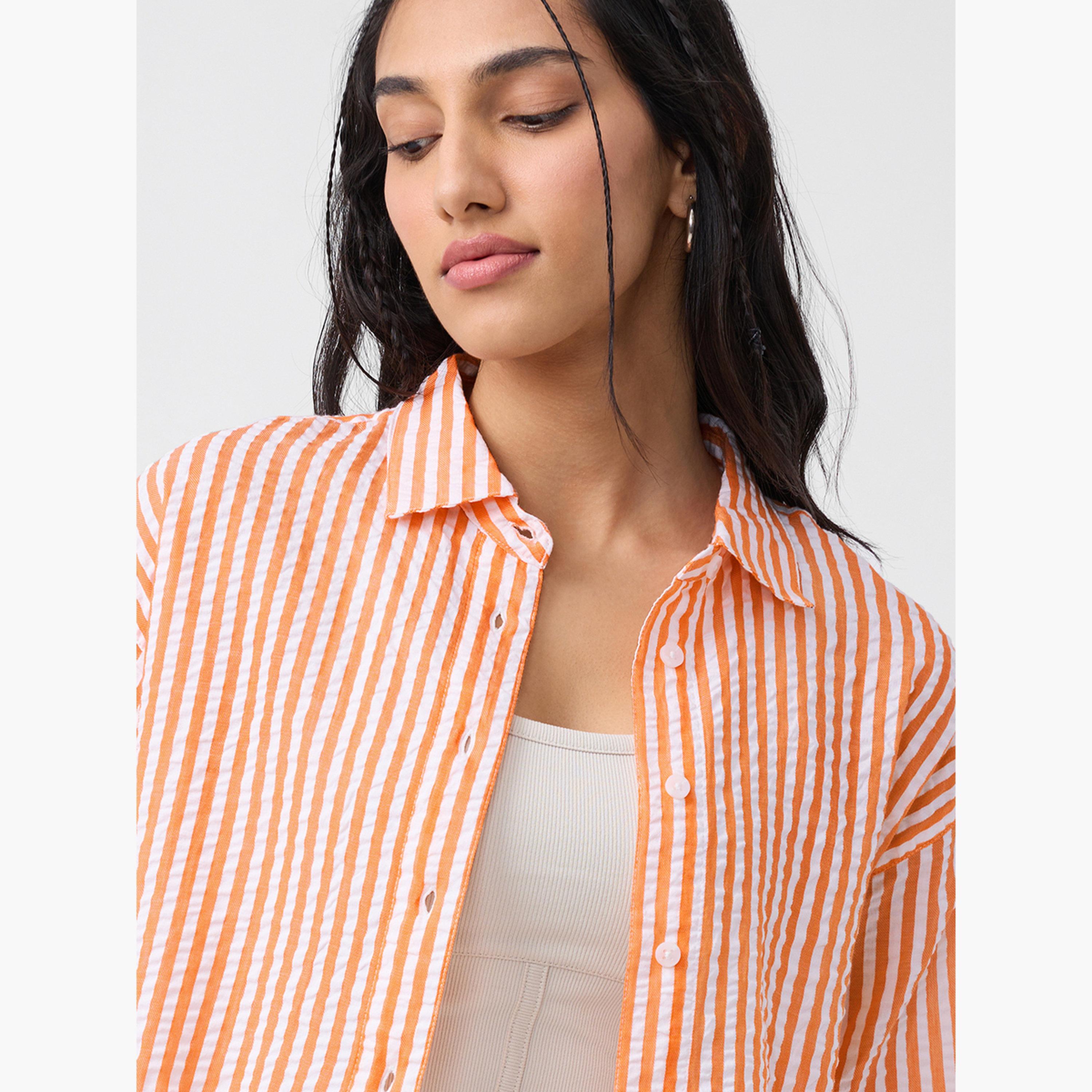ذا سولد ستور × ستايلي - قميص قصير مخطط برتقالي اللون-women-clothing-shirtsandblouses-shirts-image-6
