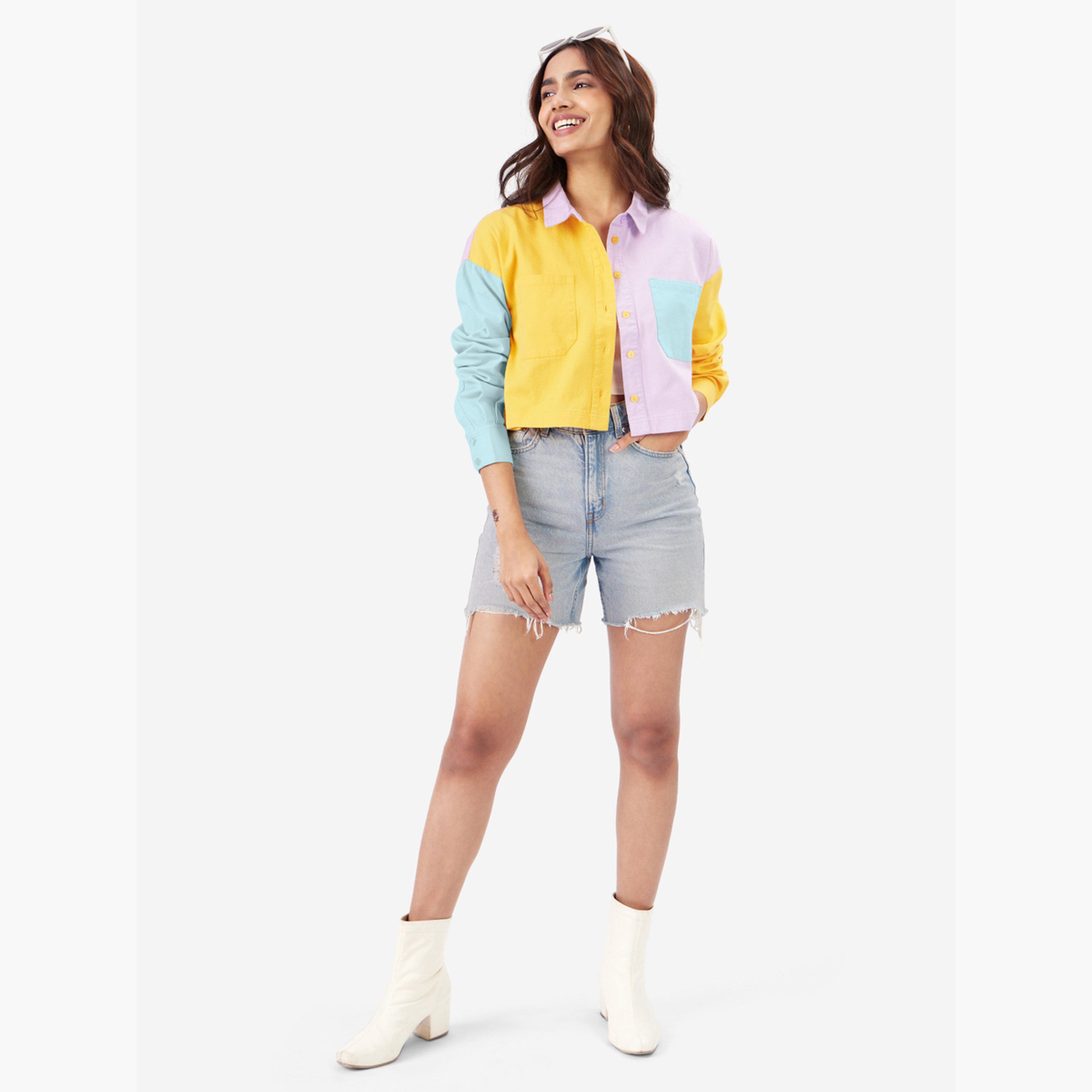 The Souled Store X Styli Multi Color Block Crop Shirt-women-clothing-shirtsandblouses-shirts-image-2