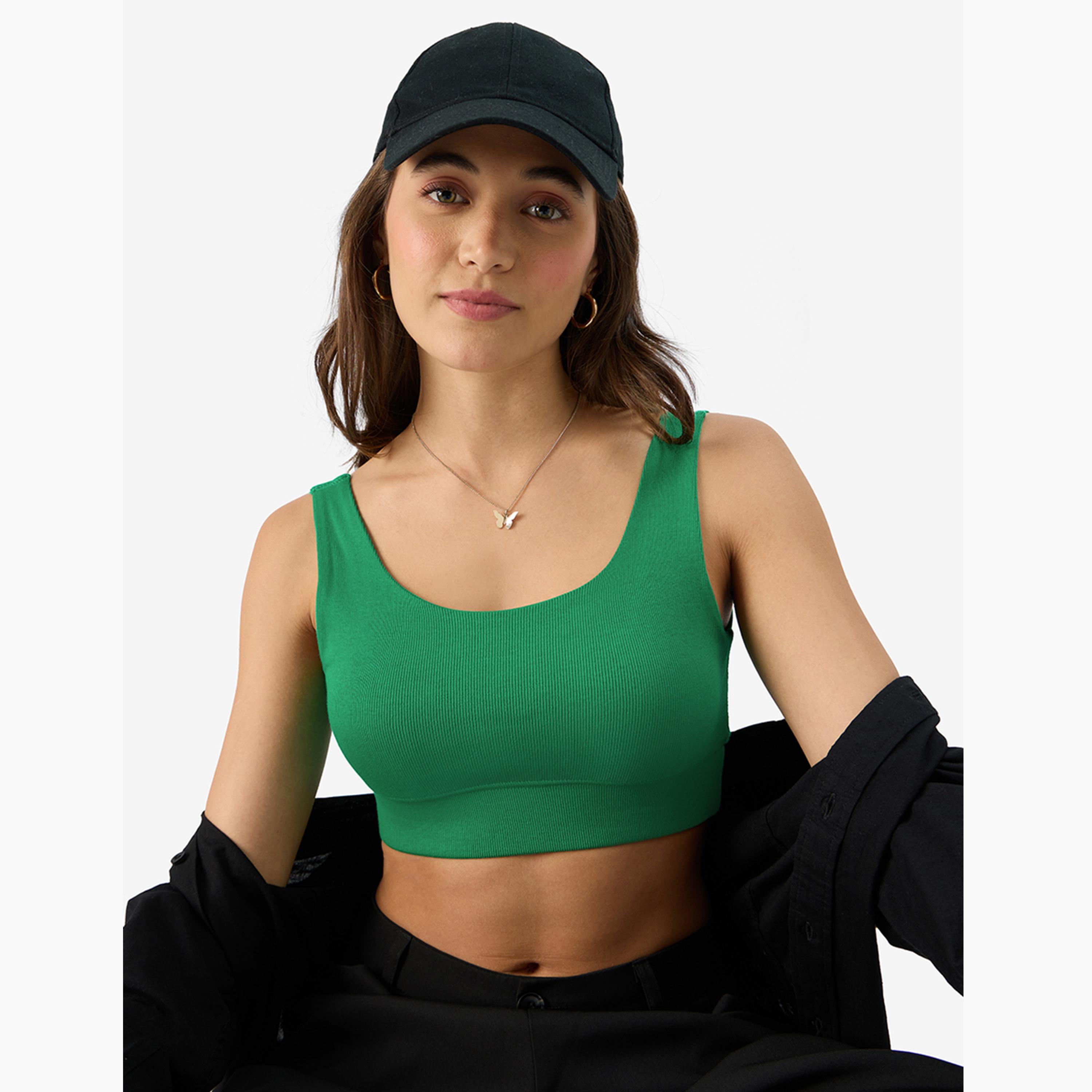 ذا سولد ستور × ستايلي - حمالة صدر خضراء مضلعة برقبة دائرية-women-clothing-tshirts-image-1