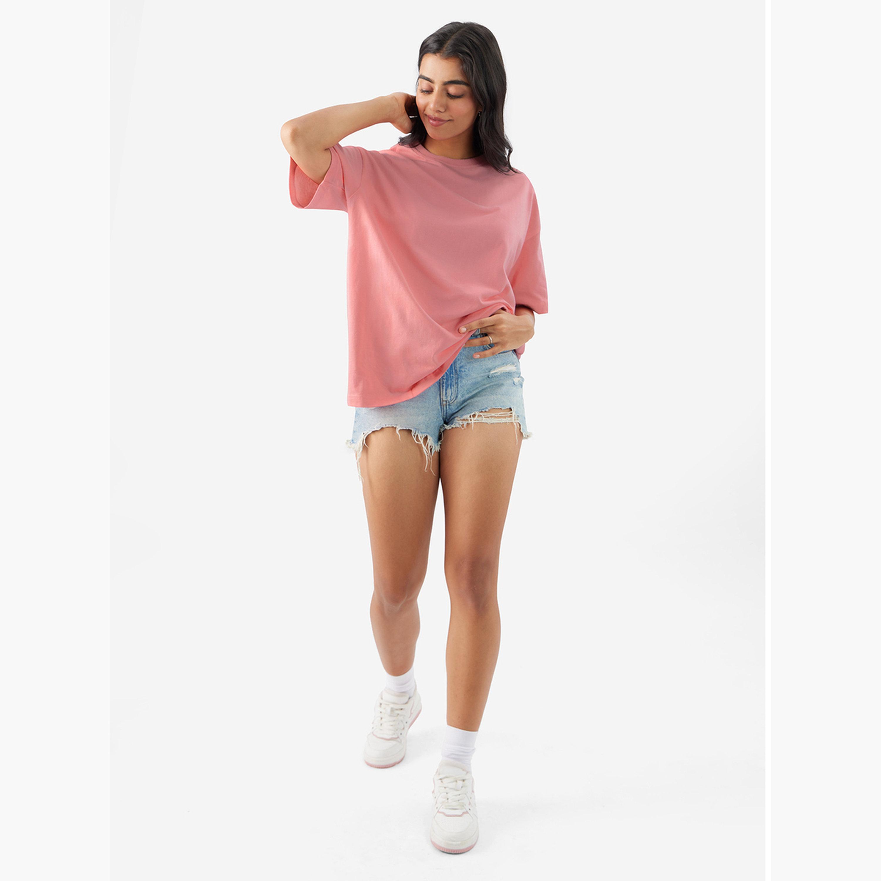 ذا سولد ستور × ستايلي - تي شيرت وردي حجم كبير برقبة دائرية-women-clothing-tshirts-image-2