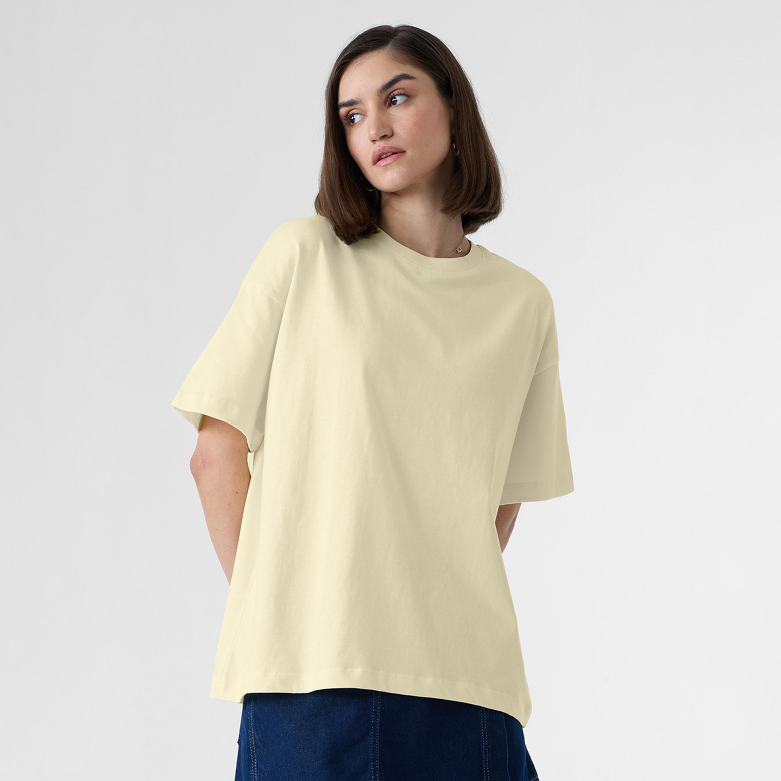 The Souled Store X Styli Off White Crew Neck Oversized T-Shirt-women-clothing-tshirts-image-1