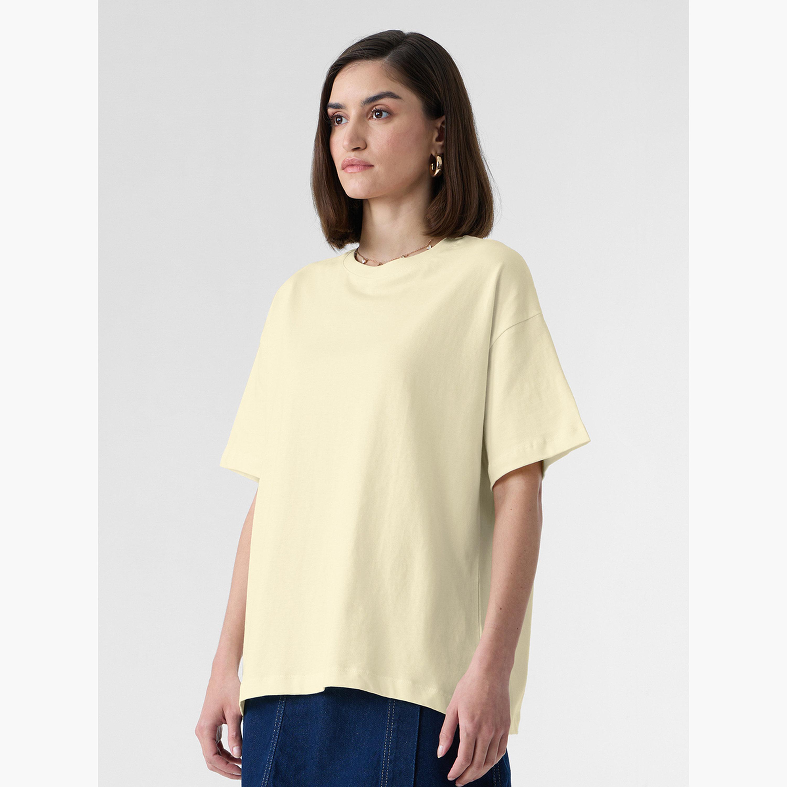 The Souled Store X Styli Off White Crew Neck Oversized T-Shirt-women-clothing-tshirts-image-3