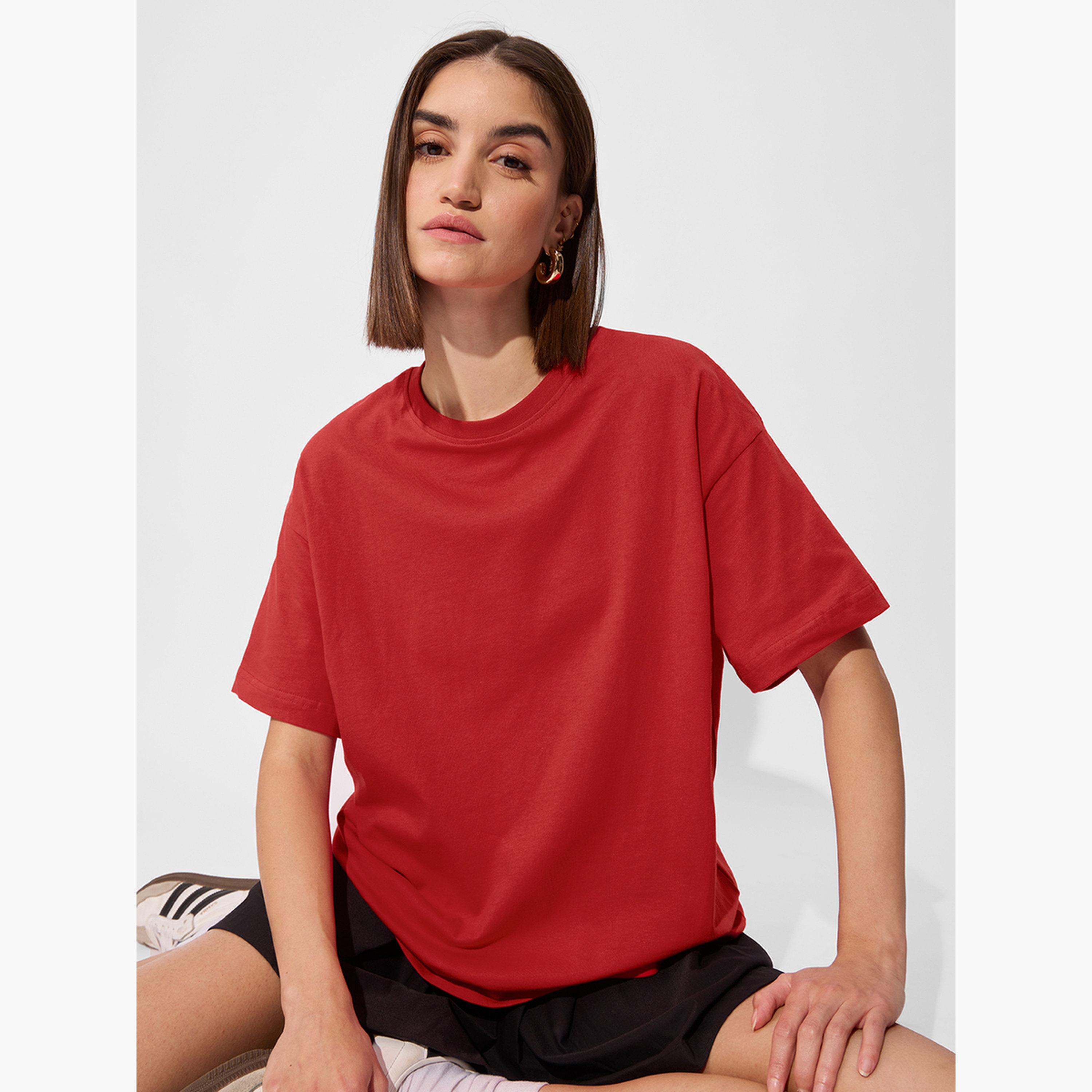 ذا سولد ستور × ستايلي - تي شيرت أحمر حجم كبير برقبة دائرية-women-clothing-tshirts-image-3