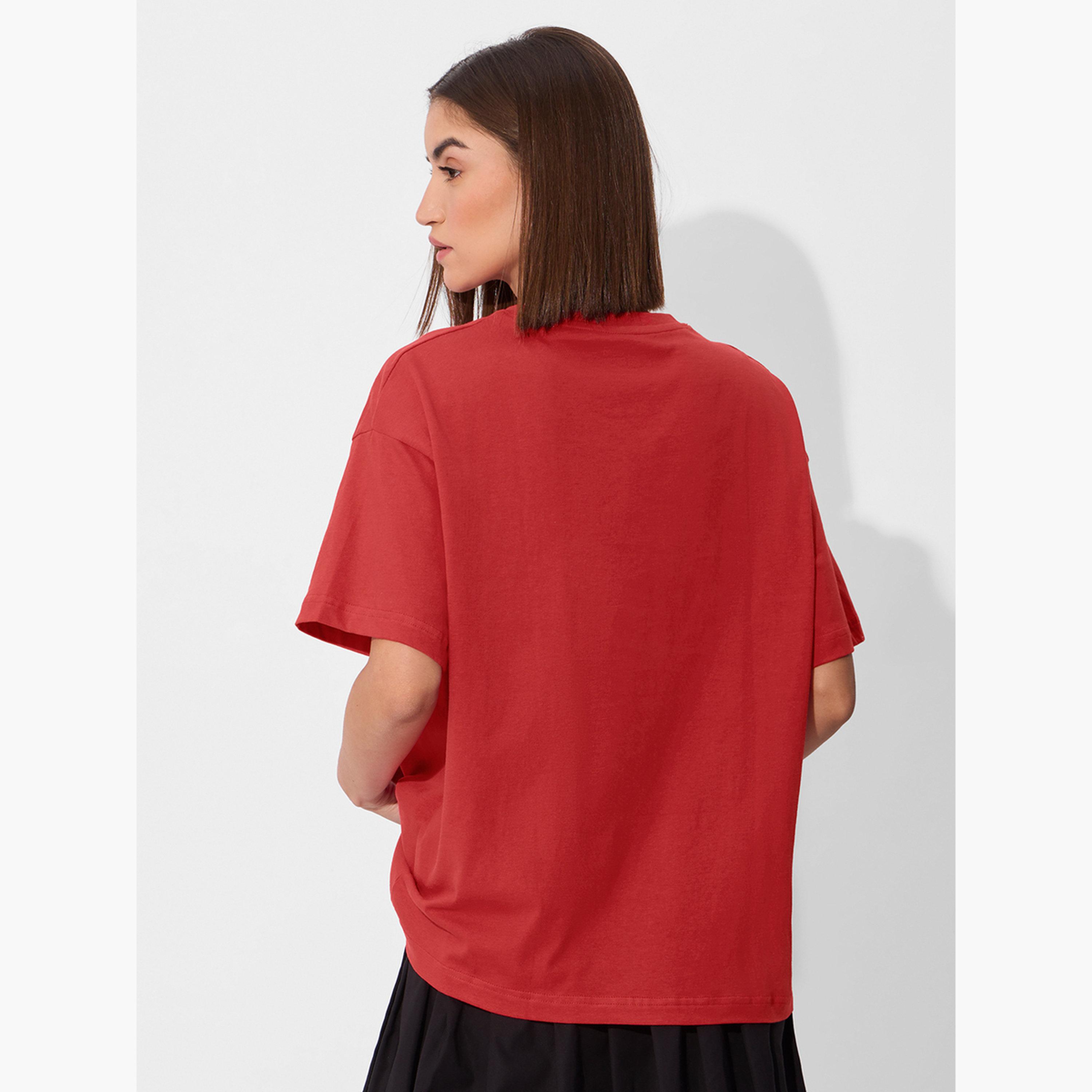 ذا سولد ستور × ستايلي - تي شيرت أحمر حجم كبير برقبة دائرية-women-clothing-tshirts-image-5