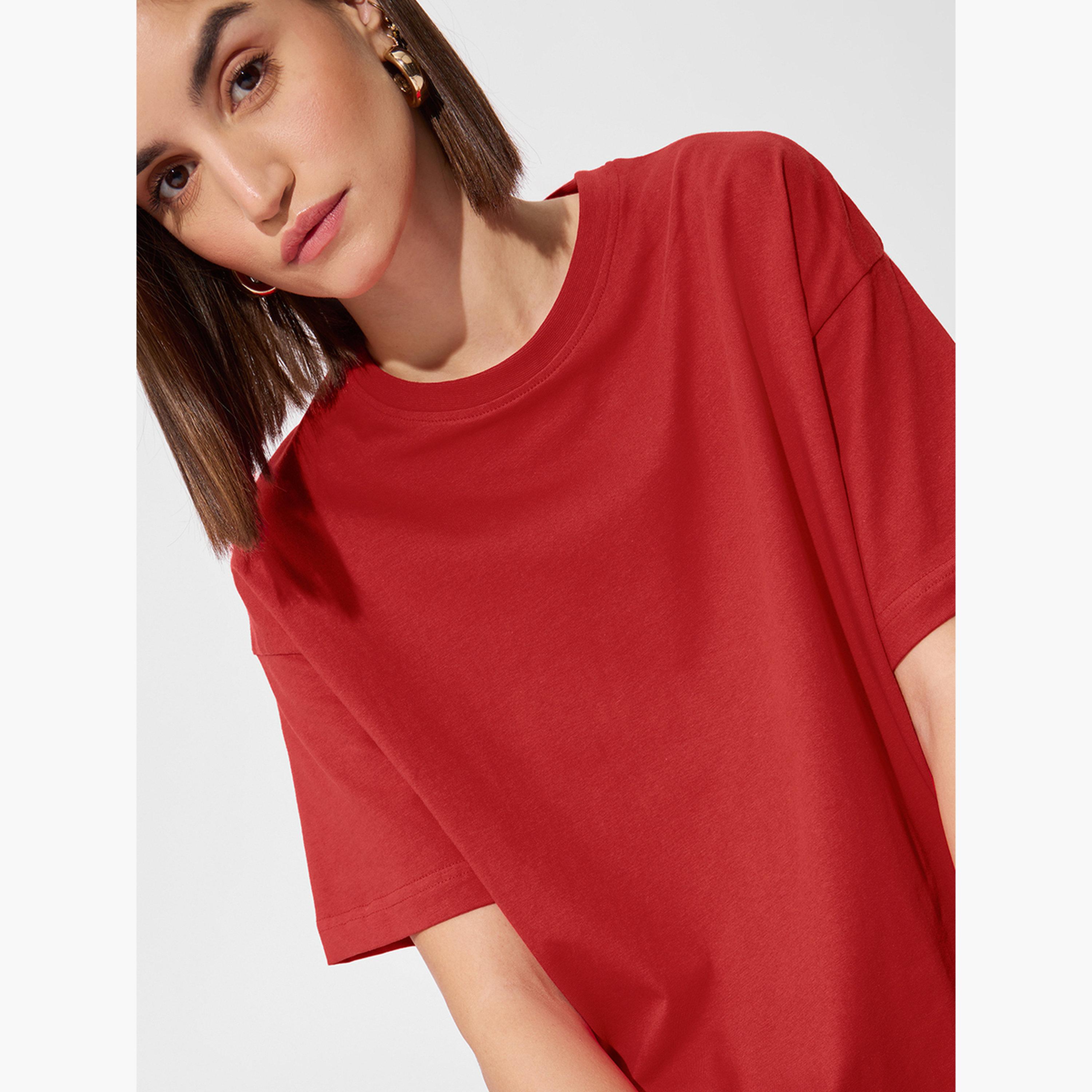 ذا سولد ستور × ستايلي - تي شيرت أحمر حجم كبير برقبة دائرية-women-clothing-tshirts-image-6