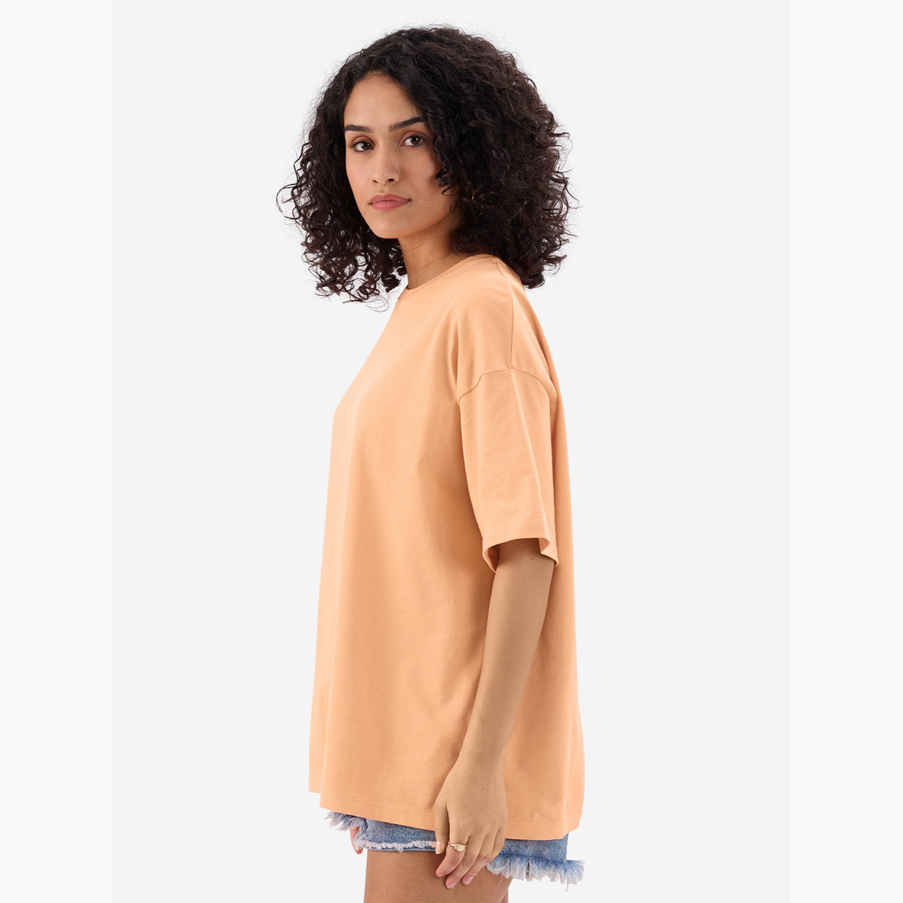 The Souled Store X Styli Orange Crew Neck Oversized T-Shirt-women-clothing-tshirts-image-3