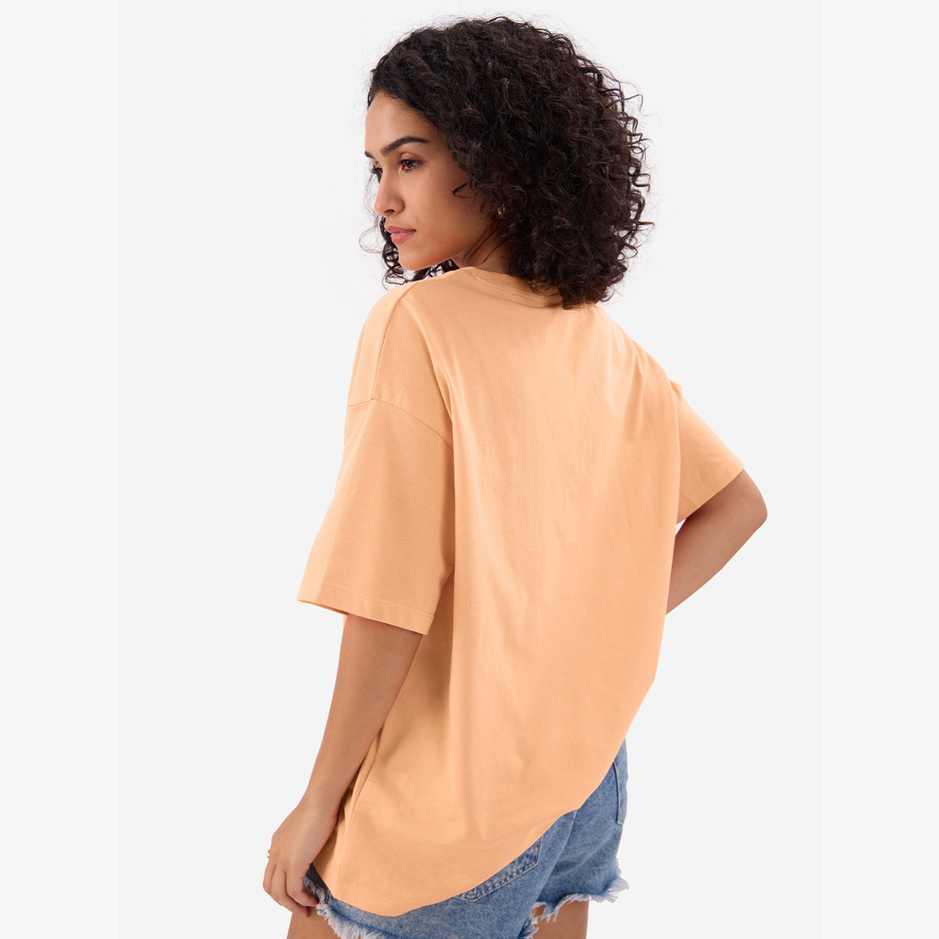 The Souled Store X Styli Orange Crew Neck Oversized T-Shirt-women-clothing-tshirts-image-4